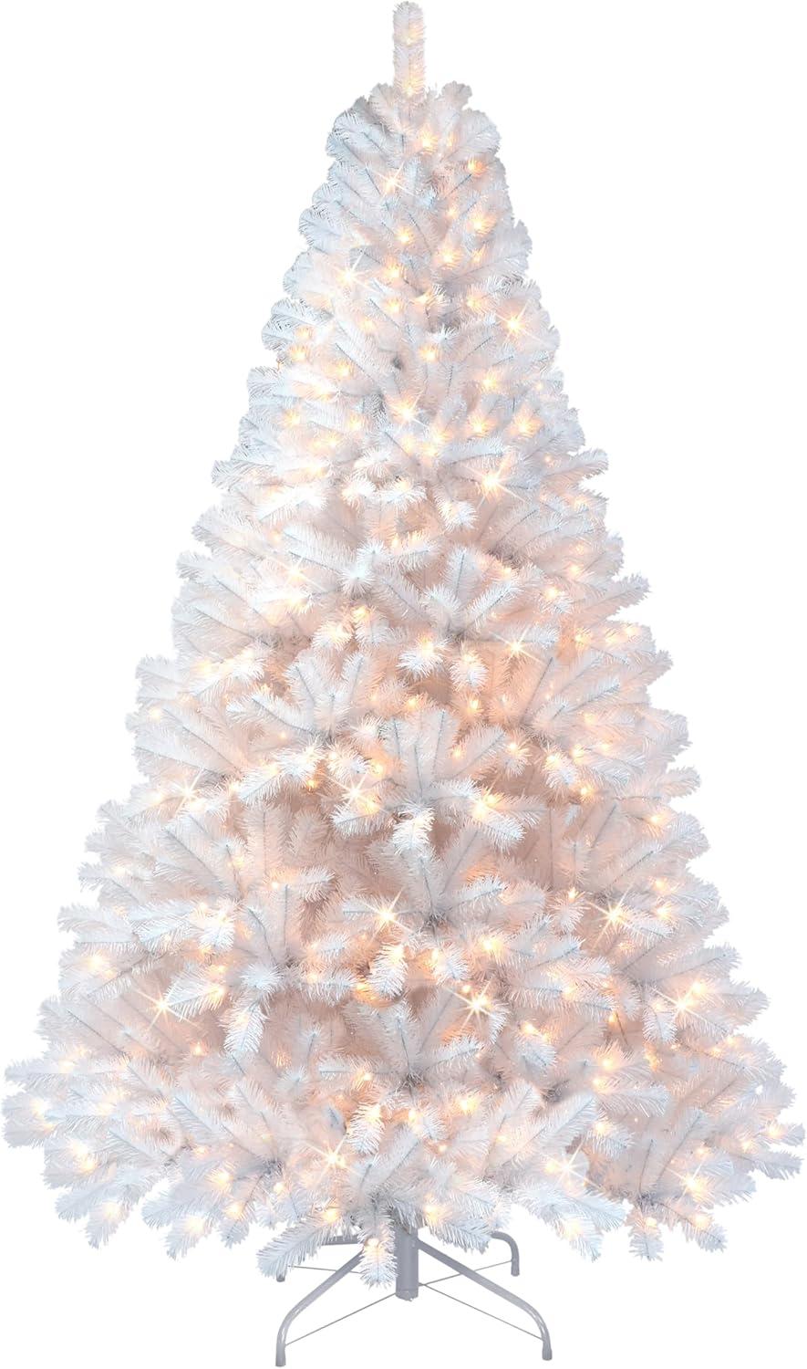 Puleo International 7.5 ft. Pre-lit Northern Fir White Artificial Christmas Tree with 600 UL listed Clear Lights