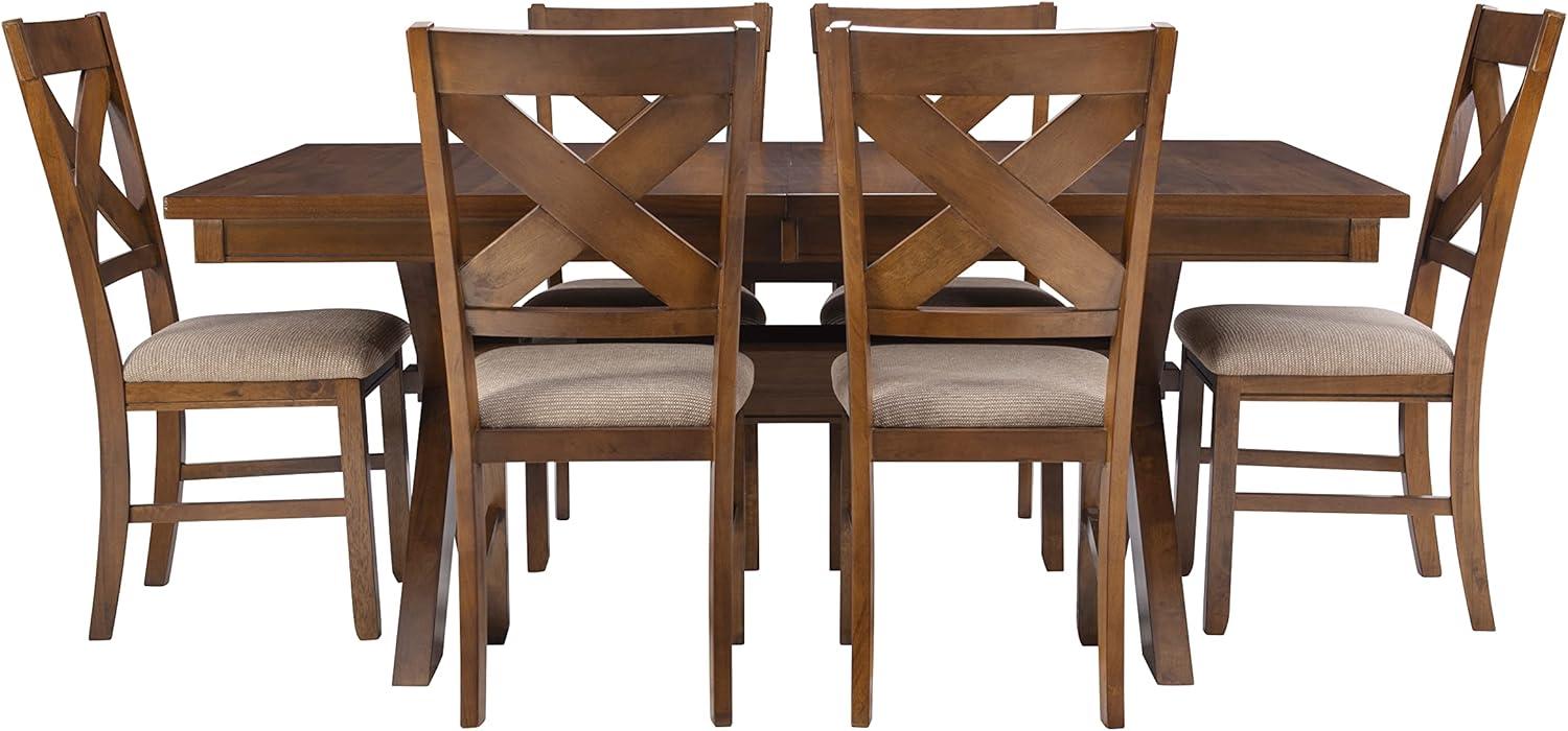 Kraven 7-Piece Dark Hazelnut Acacia Dining Set with Upholstered Chairs