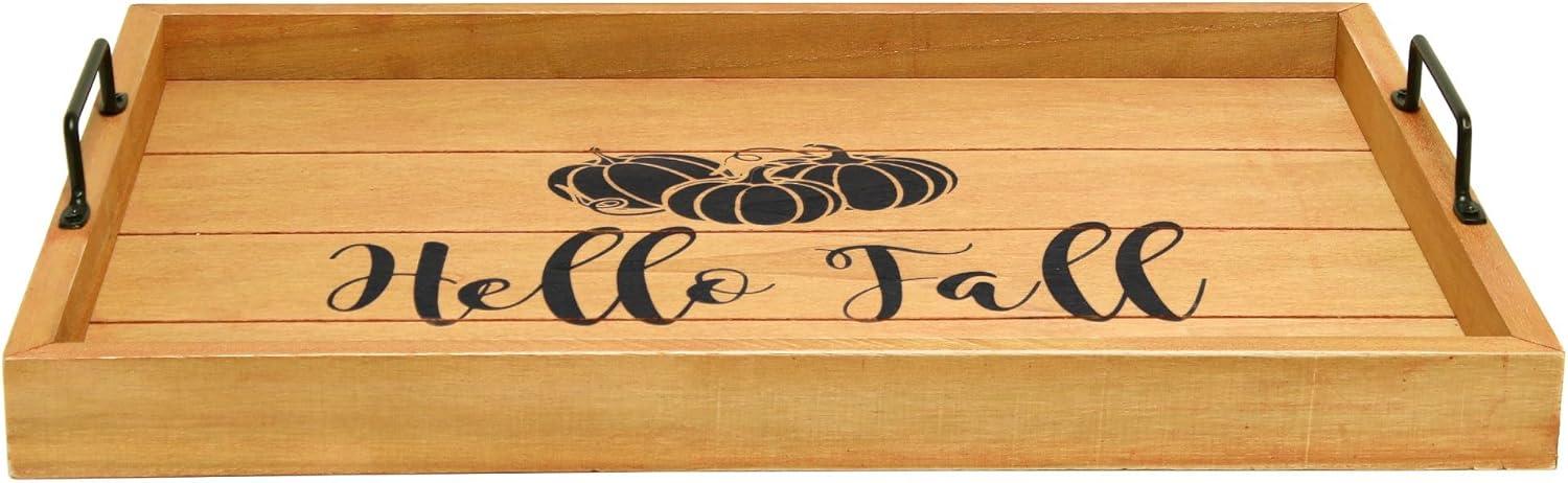 Elegant Designs 15.5" x 12" Decorative Wood Serving Tray, "Hello Fall", Natural Wood