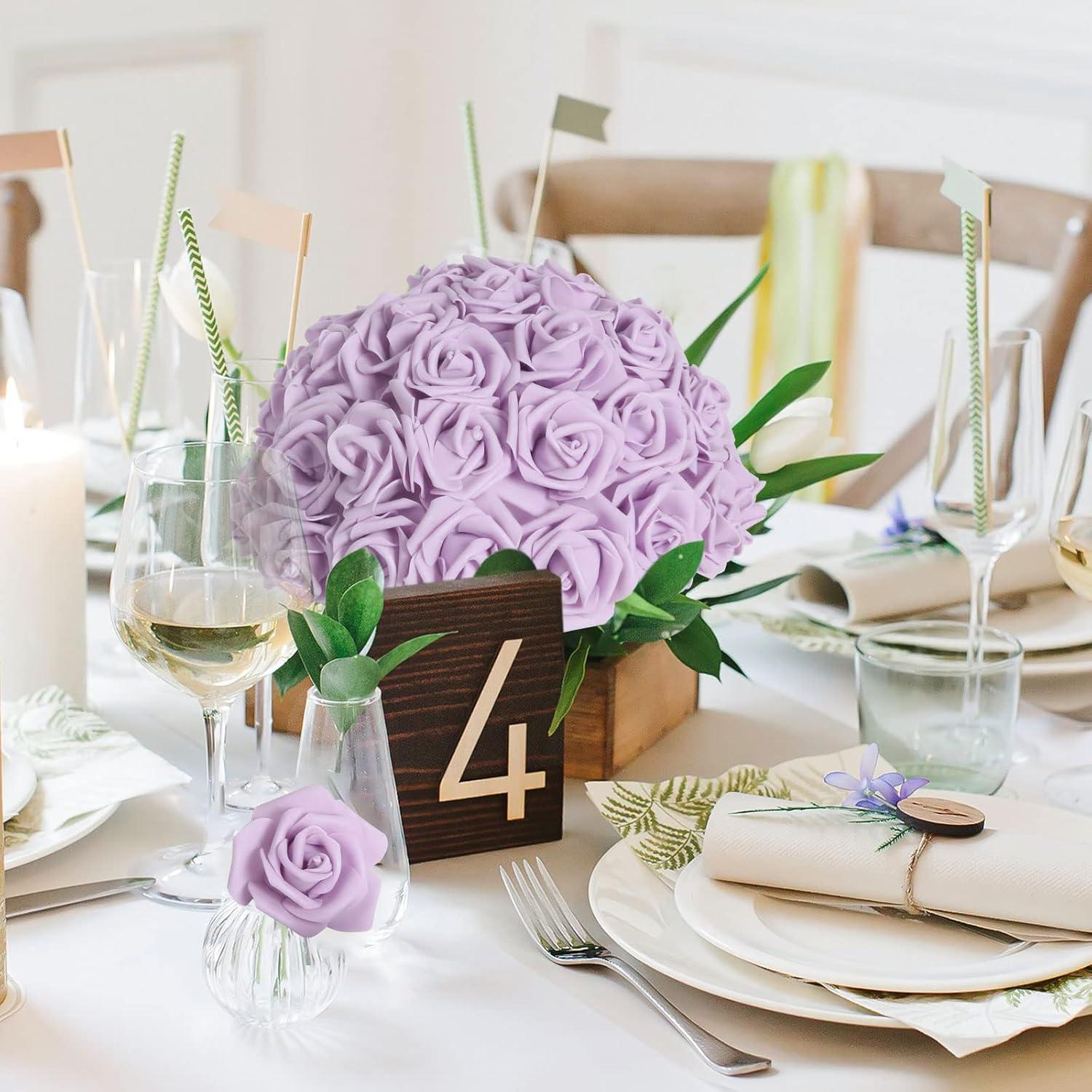 Juvale 100 Pack Purple Artificial Flowers, Bulk Stemless Fake Foam Roses for Wedding, Decorations, Bouquets, 3 in