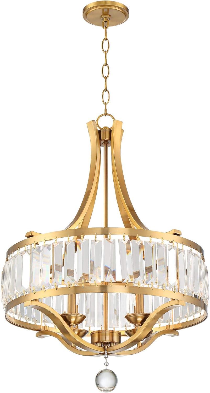 Possini Euro Design Prava Warm Brass Pendant Chandelier 21 1/2" Wide Modern Crystal 4-Light Fixture for Dining Room House Foyer Kitchen Island Bedroom