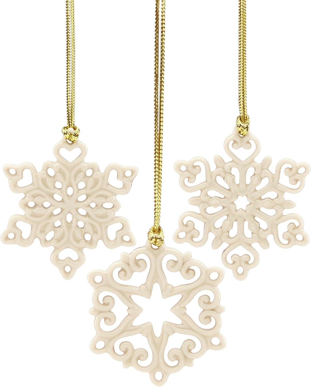 Ivory Porcelain Mini Snowflake 3-Piece Ornament Set