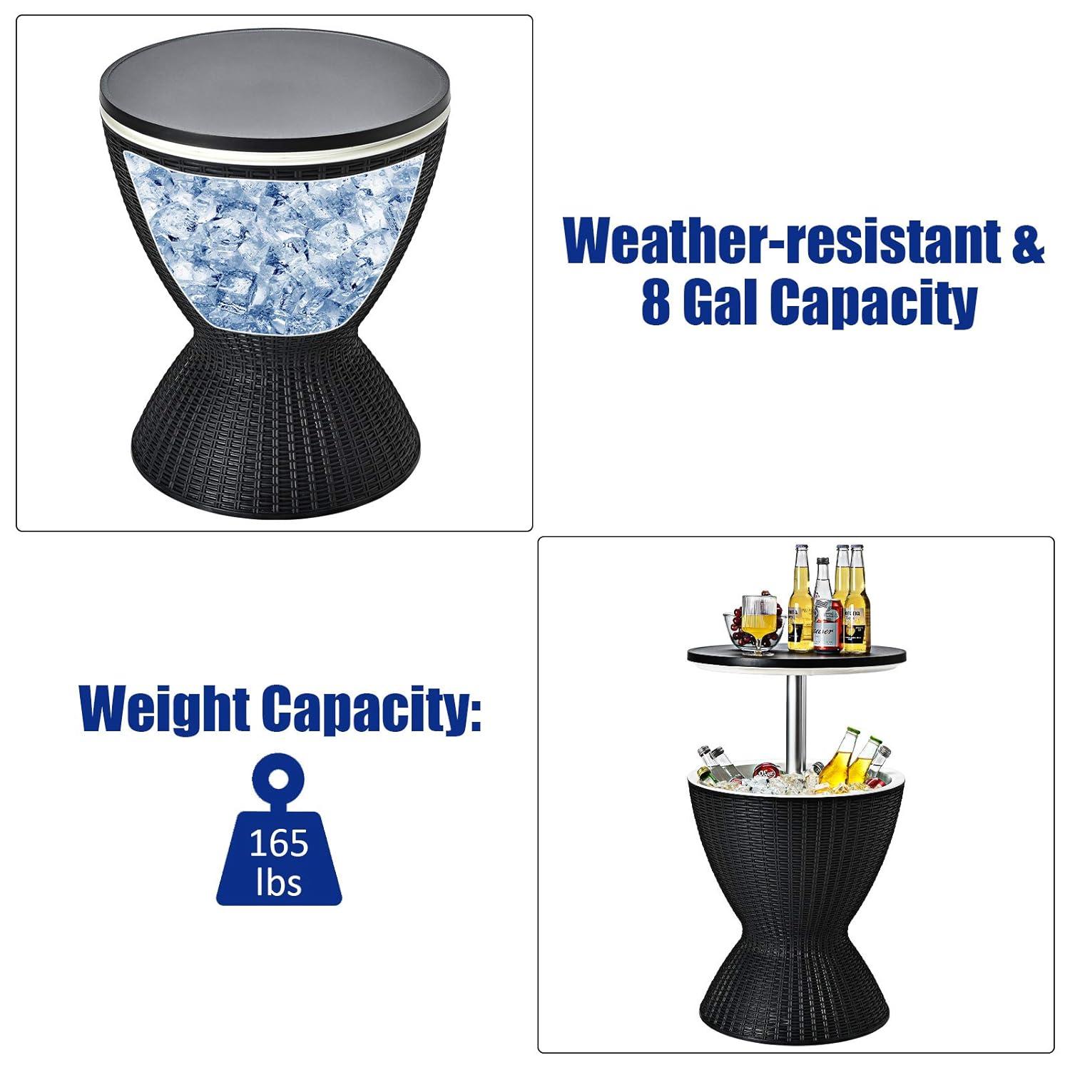 Costway 8 Gallon 3 in 1 Patio Rattan Cooler Bar Table Adjust Ice Bucket Black