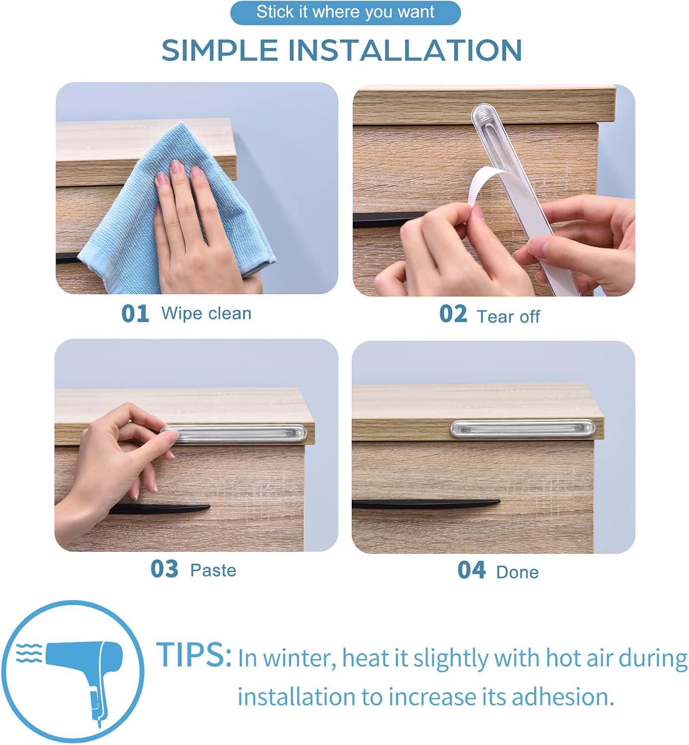 Clear Cabinet Door Bumpers, xuenair Cabinet Bumpers Clear Wall Protector,Cabinet Door Bumpers for Kitchen Cabinets, Car Doors, Furniture, Toilet Lids etc(4 Long 4 Short,8 PCS)