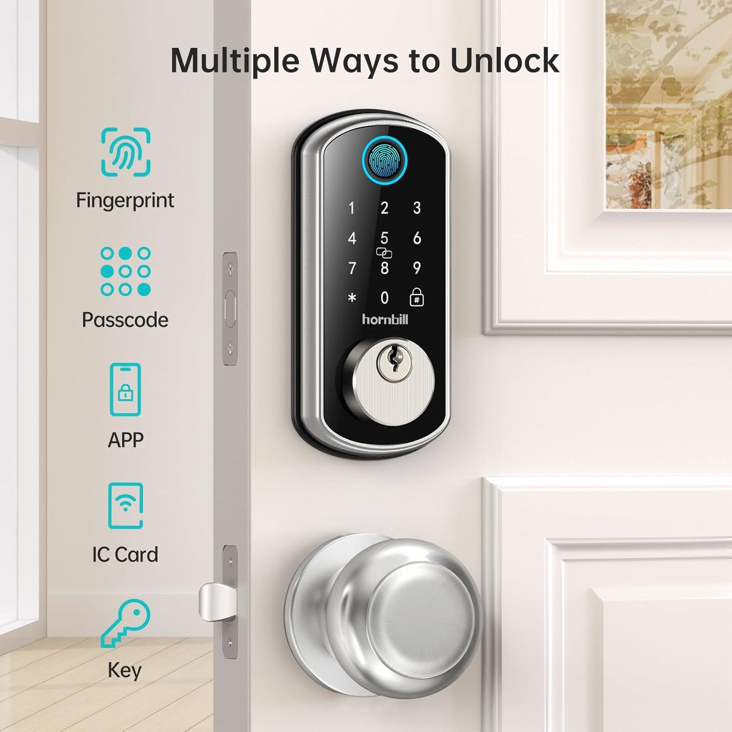 Wi-Fi & Bluetooth Smart Lock, Keyless Entry Smart Front Lock, hornbill Touch Screen Keypads, App Control, Auto Lock, Compatible with Alexa, Remotely Control (Included G2 Gateway)