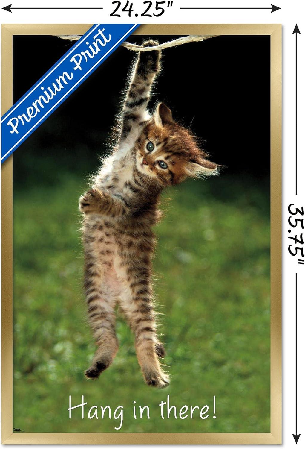 Famous Kitten Hang In There Poster Wall Poster, 22.375" x 34", Framed