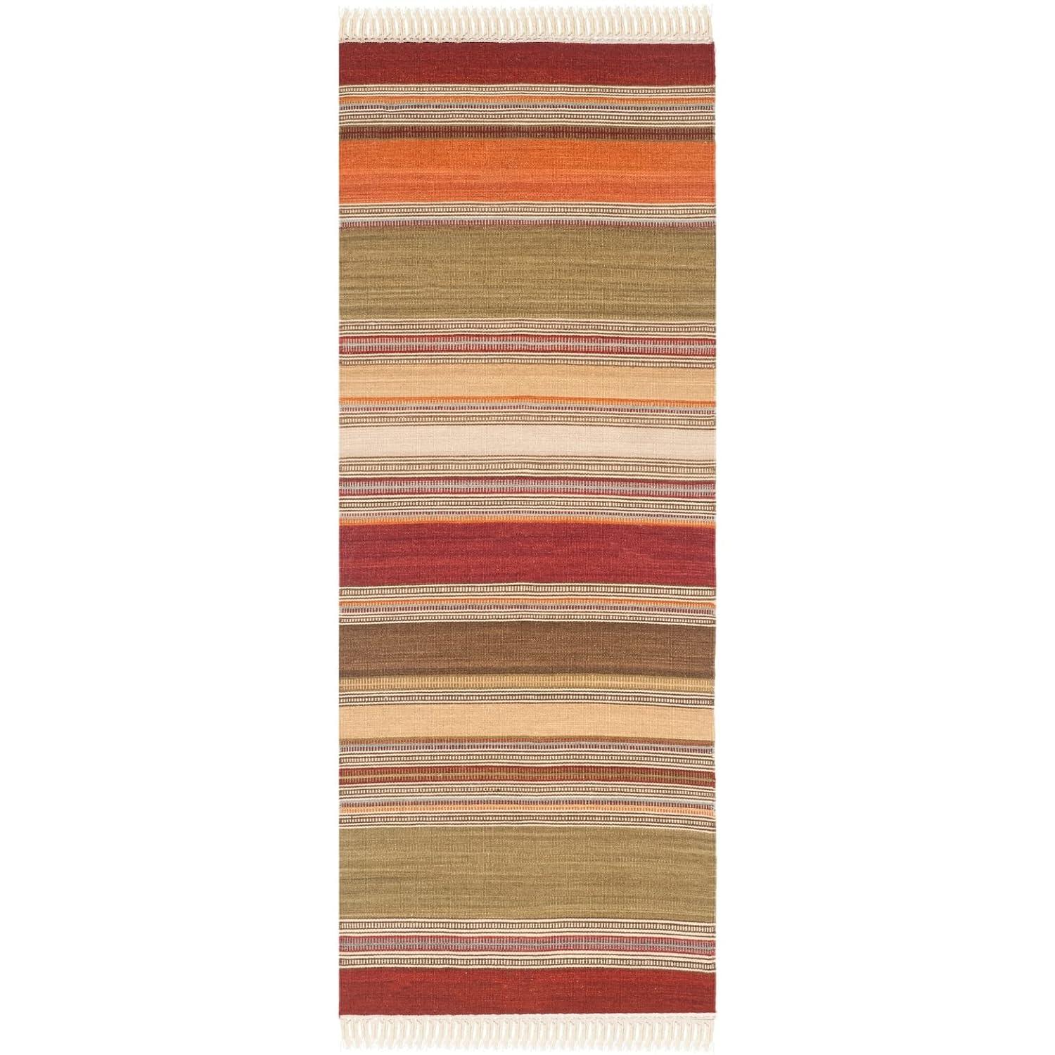SAFAVIEH Striped Kilim STK317A Handwoven Green Rug