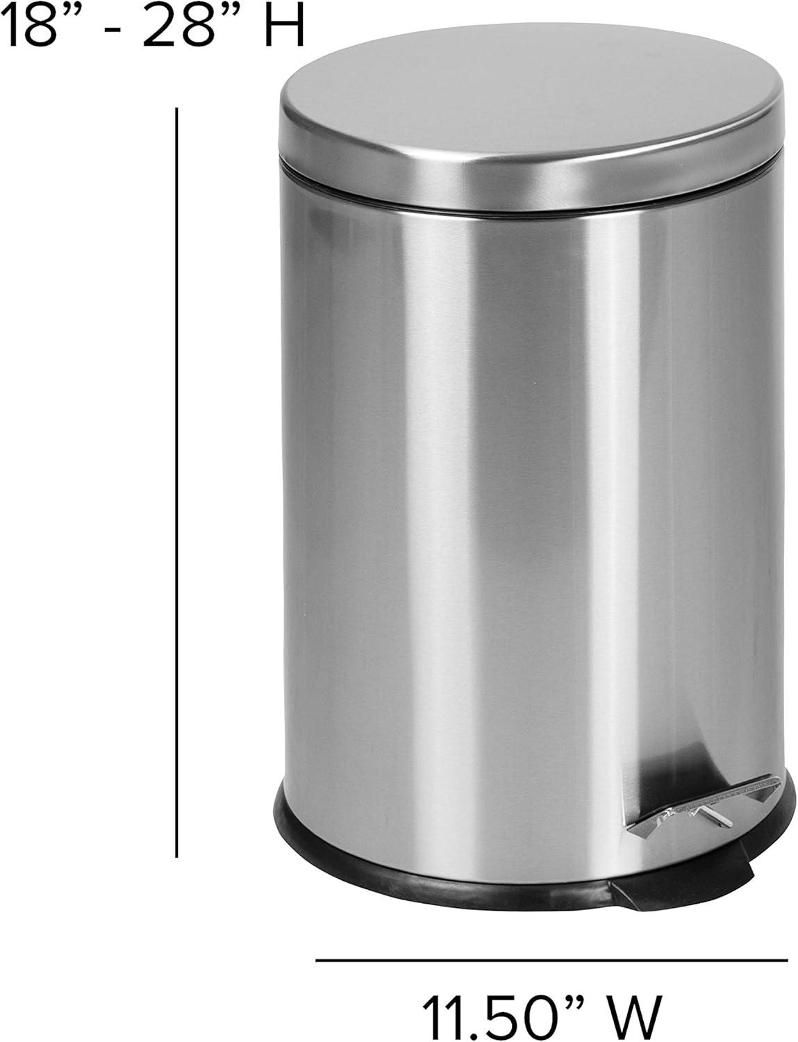 Silver Stainless Steel Fingerprint Resistant Pedal Trash Can 5.3 Gallons