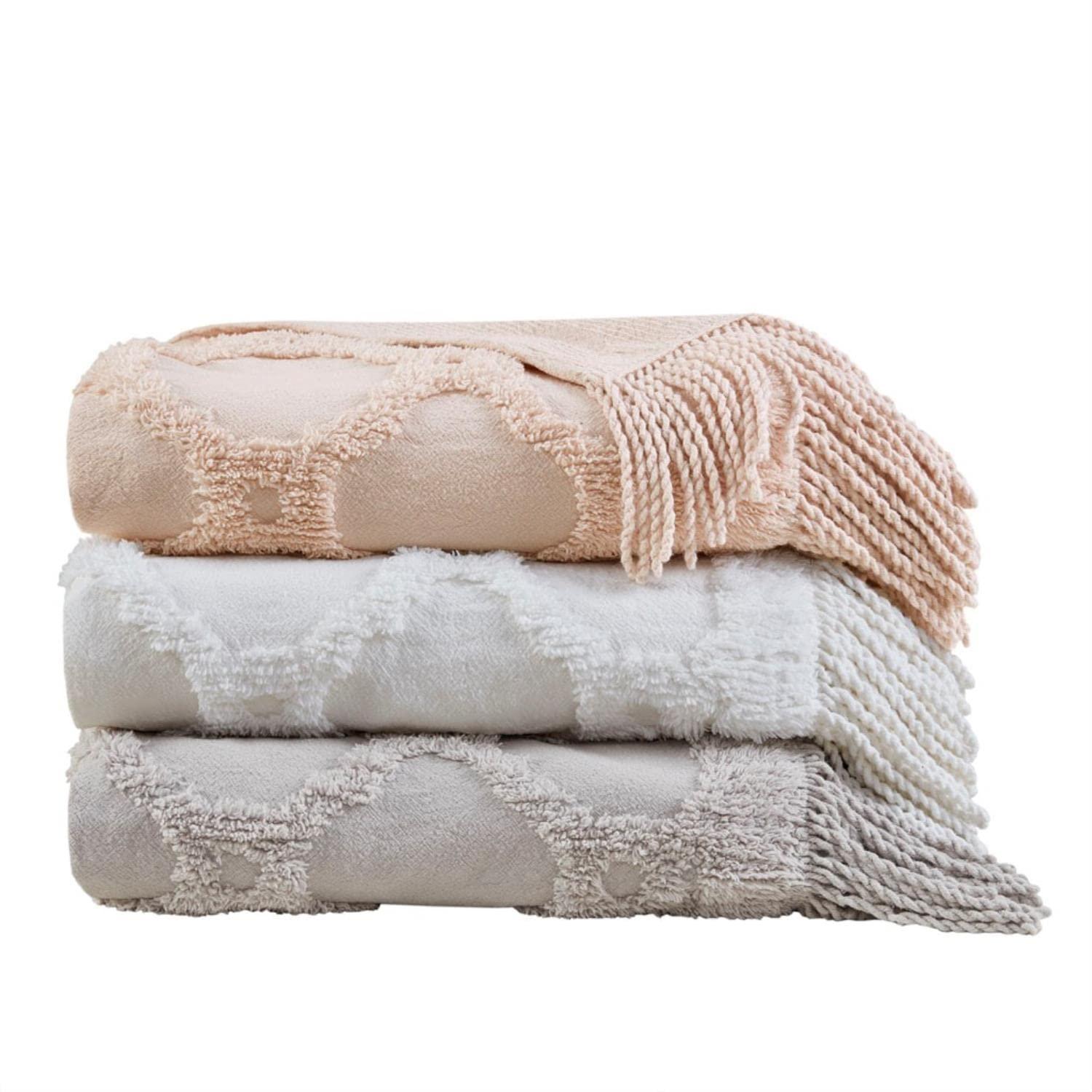 Brianne 100% Cotton Tufted Chenille Lightweight Throw With Fringe Tassel