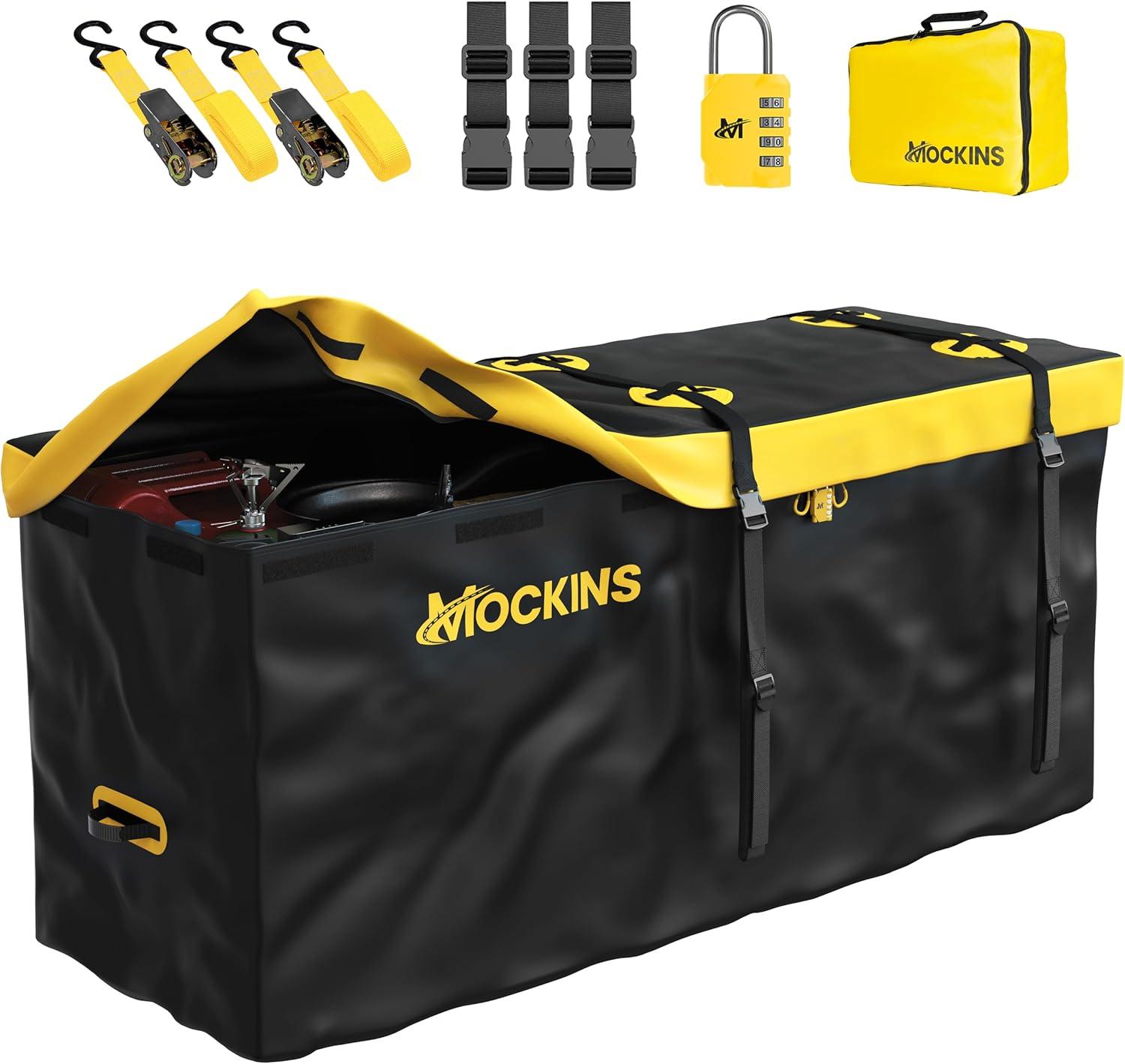 Mockins 20 Cu Ft. Yellow Weatherproof Cargo Carrier Bag (60"x20"x28.5") with Waterproof Zipper and Cargo Bag Accessories