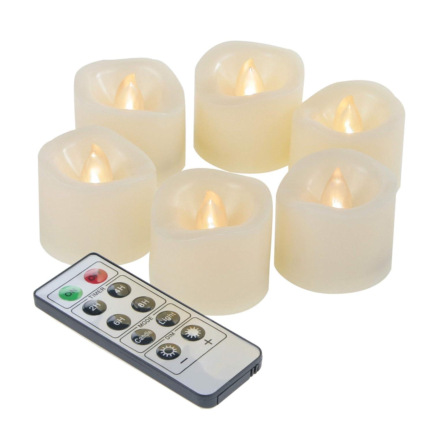 Candle Choice 6 Piece Flameless LED Votive Candles with Remote & Timer - Realistic Flickering Battery-operated Powered Electronic Tealight Candles 1.5”x1.5” Long Lasting Batteries Included 6-Pack