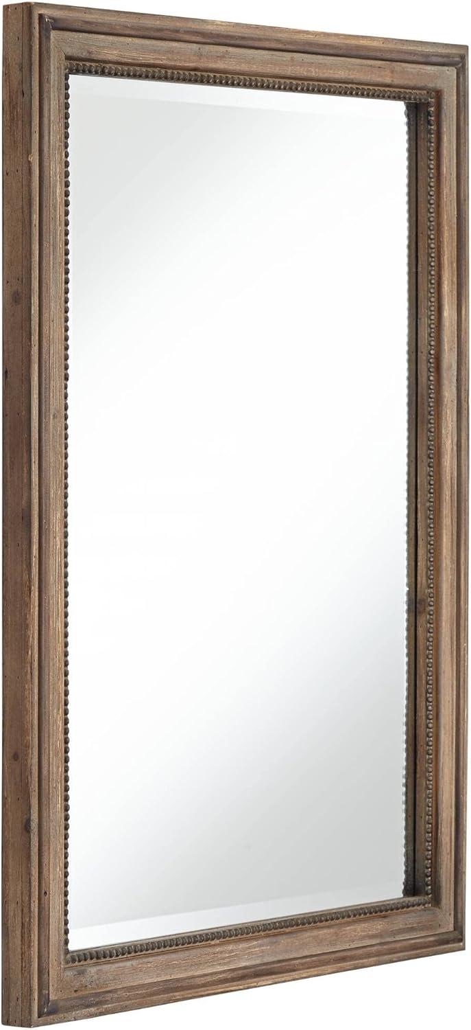 Rustic Farmhouse Beveled Rectangular Wood Wall Mirror