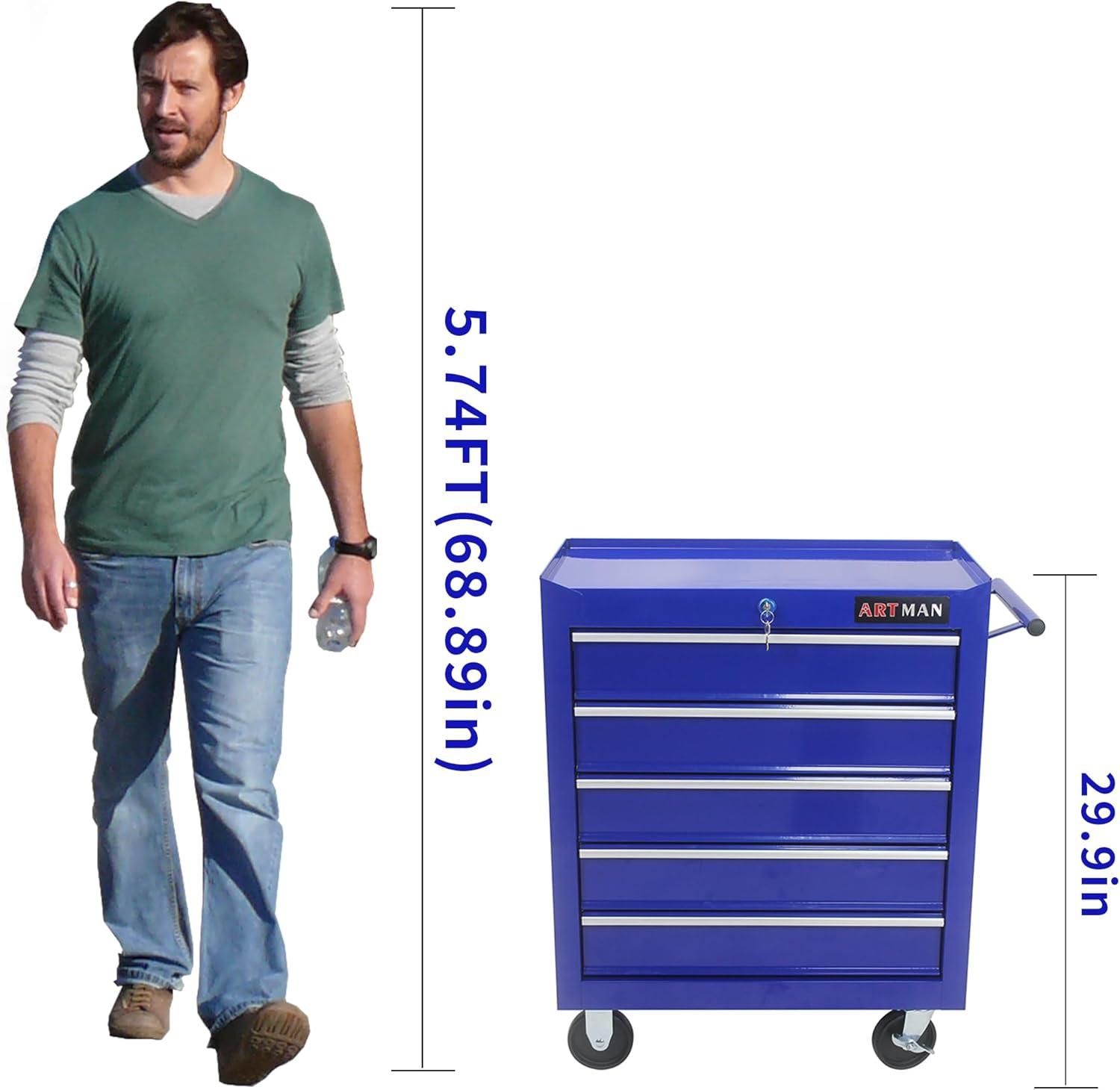 5 Large Drawers Tool Cart on Wheels,Rolling Tool Chest Tool Storage,Drawers Rolling Tool Trolley Organizer Tool Case for Garage, Warehouse, Workshop, Repair Shop (5 Large Drawers-29.3" H-Blue)