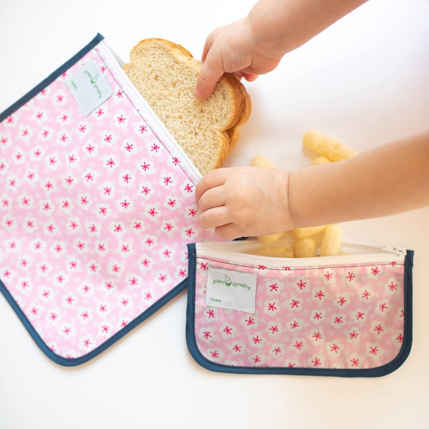 Aqua and Pink Reusable Snack Bags with Swan Print