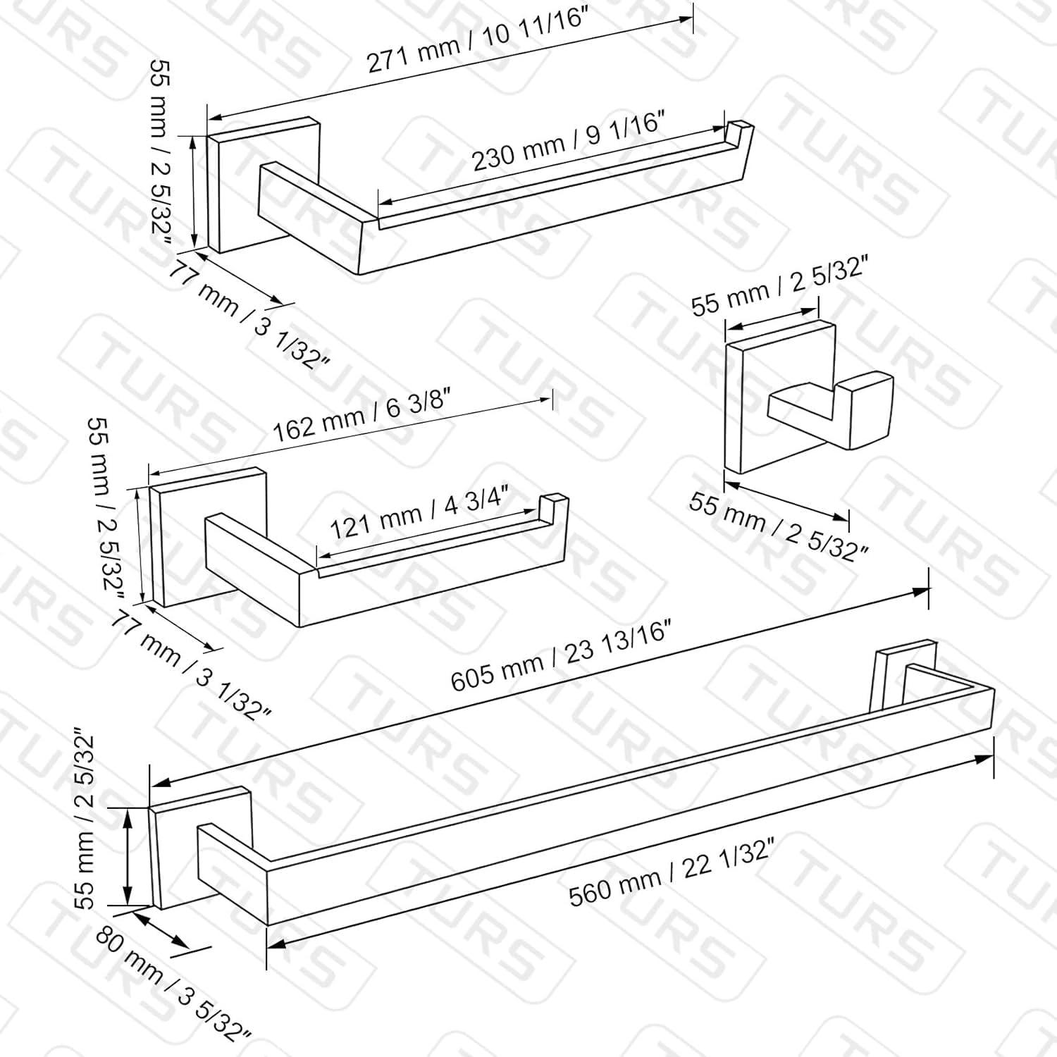 Polished Chrome 24-Inch Double Towel Bar Set with Hooks