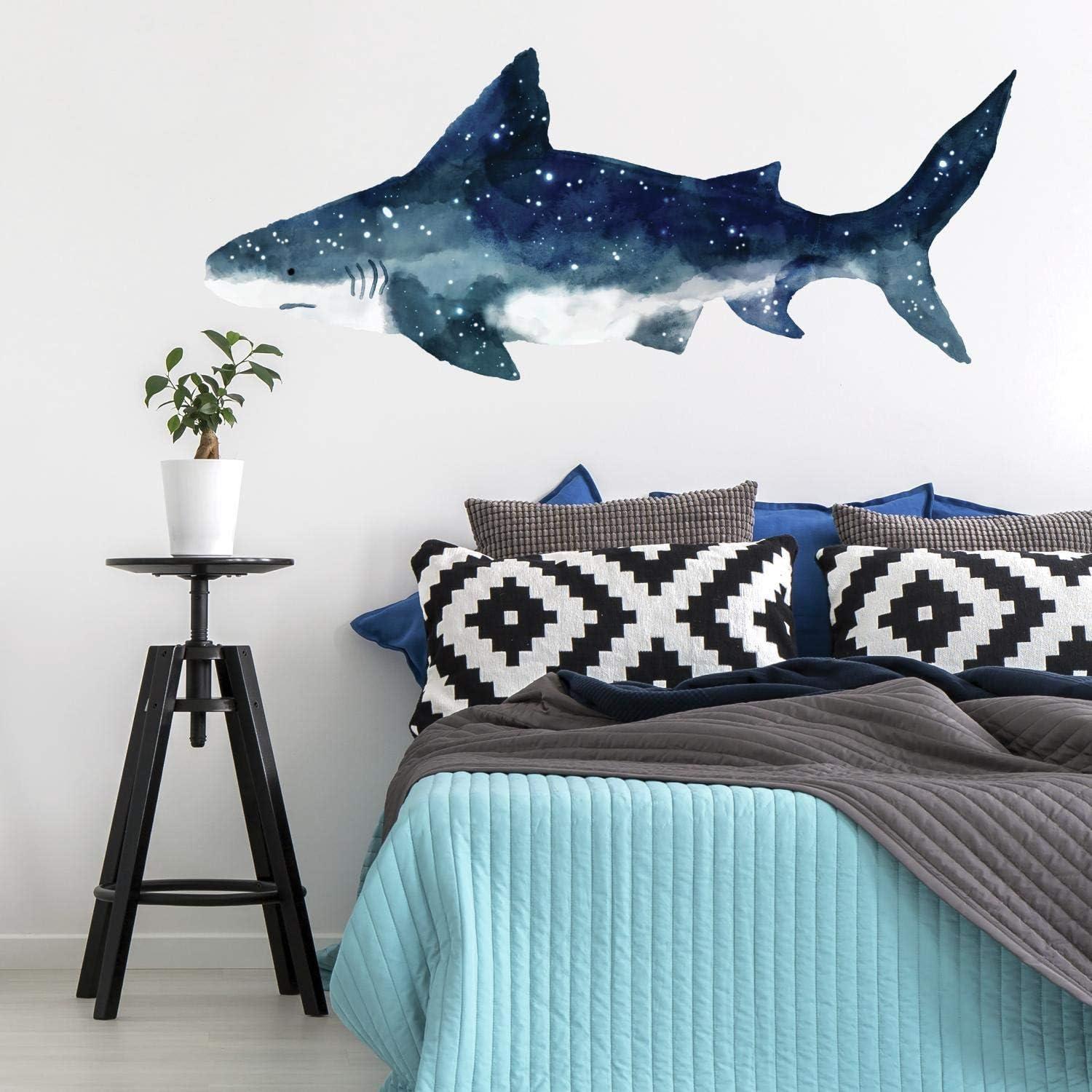 Blue Shark Illustration Peel and Stick Giant Wall Decals