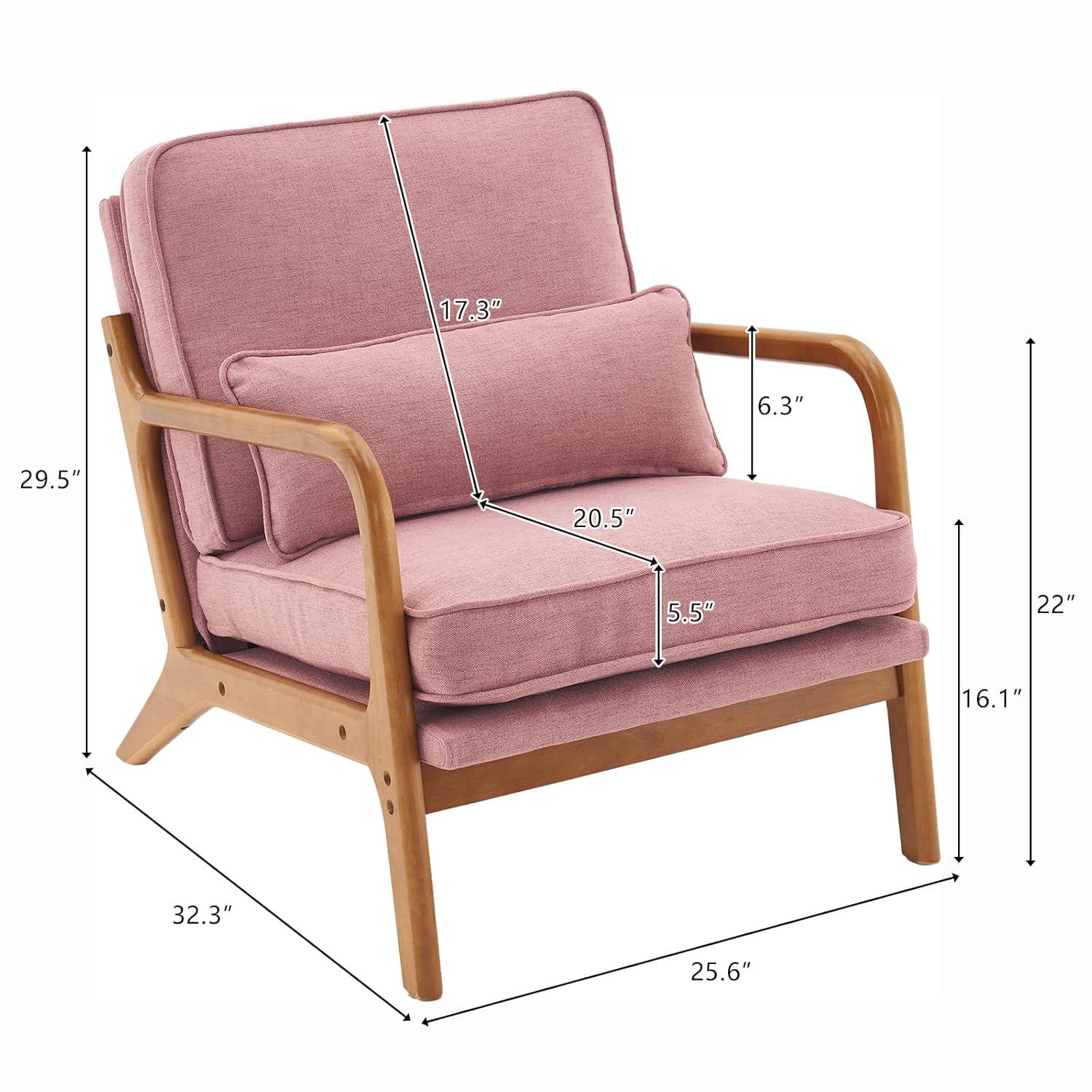 George Oliver Lemley Mid Century Solid Wood Accent Chair Upholstered Armchair with an Extra Pillow