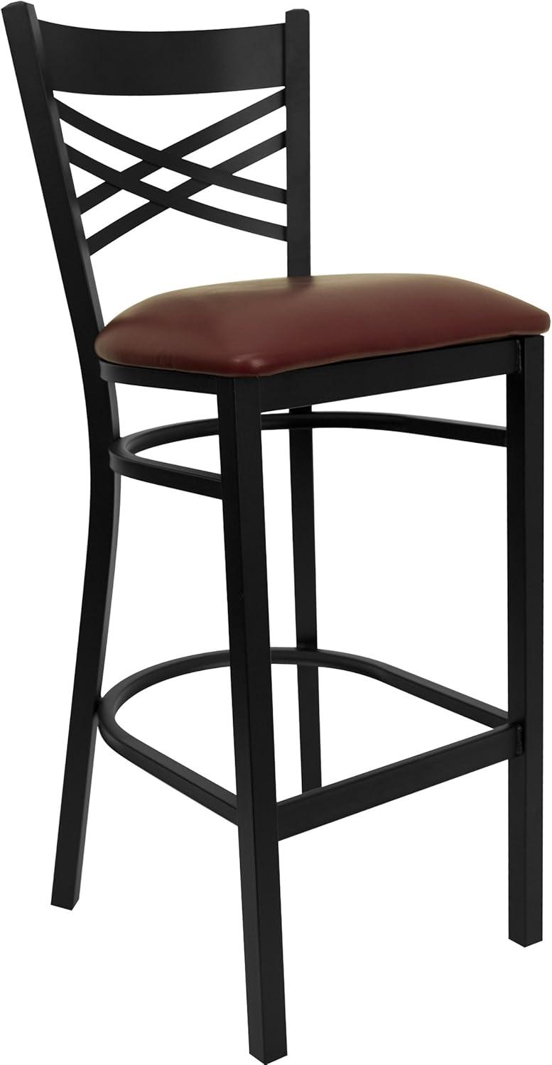 Flash Furniture HERCULES Series Black ''X'' Back Metal Restaurant Barstool - Black Vinyl Seat
