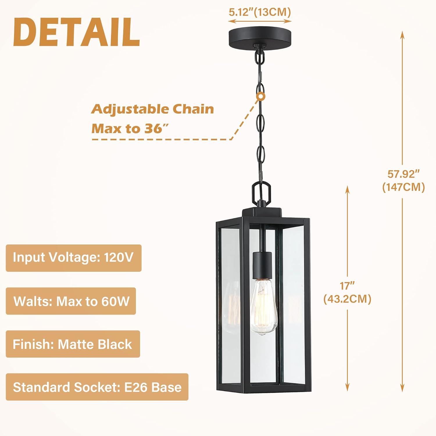 Matte Black Outdoor Hanging Lantern with Clear Glass Shade