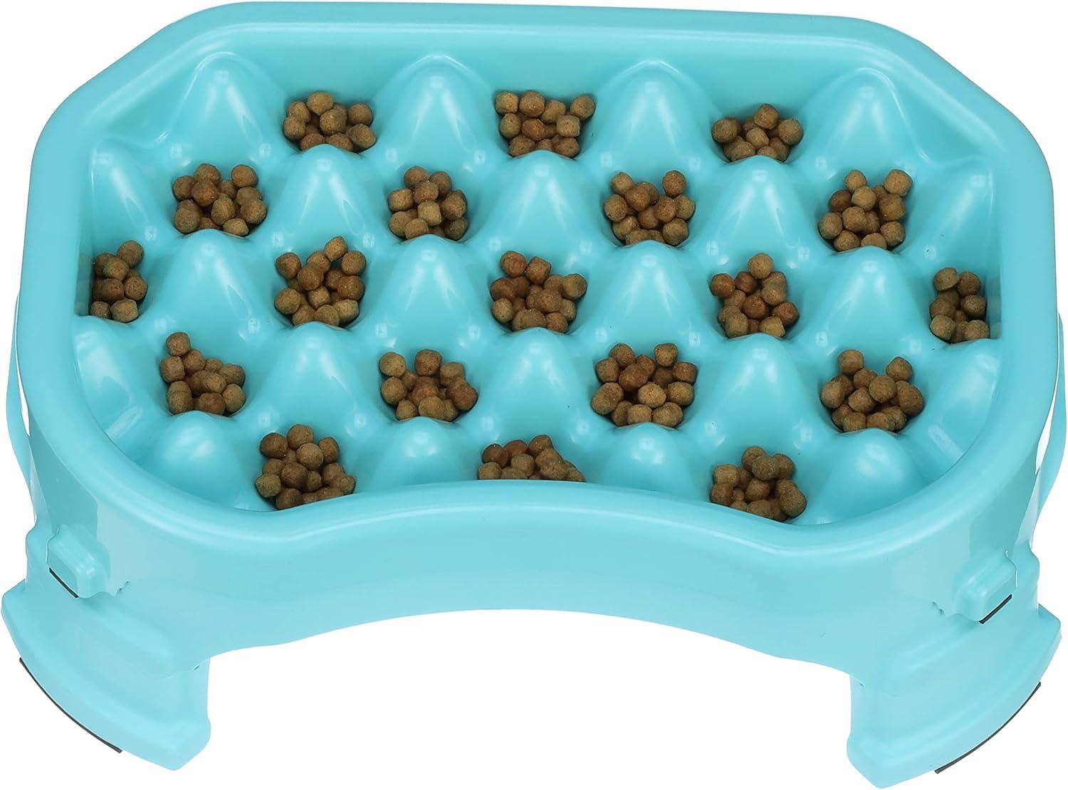 Neater Pet Brands Raised Neater Slow Feeder - Elevated & Adjustable Feeding Height - Improves Digestion, Stops Obesity, and Slows Down Eating, 2.5 Cups, Aquamarine