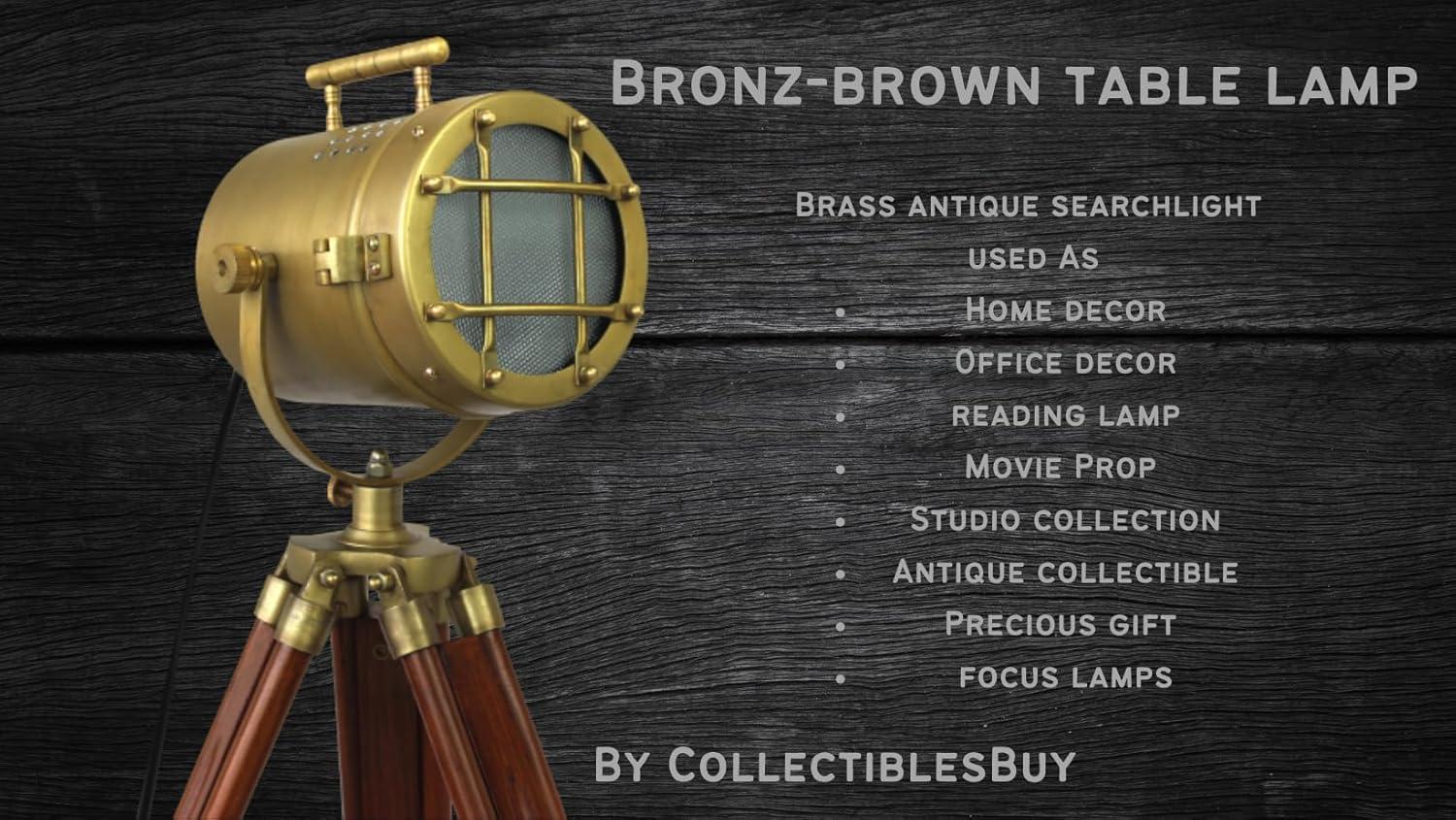 collectiblesBuy Vintage Model Searchlight Wood Antique Tripod Style Lamps LED Spotlights Desktop Home & Office Decor Brown-Brass