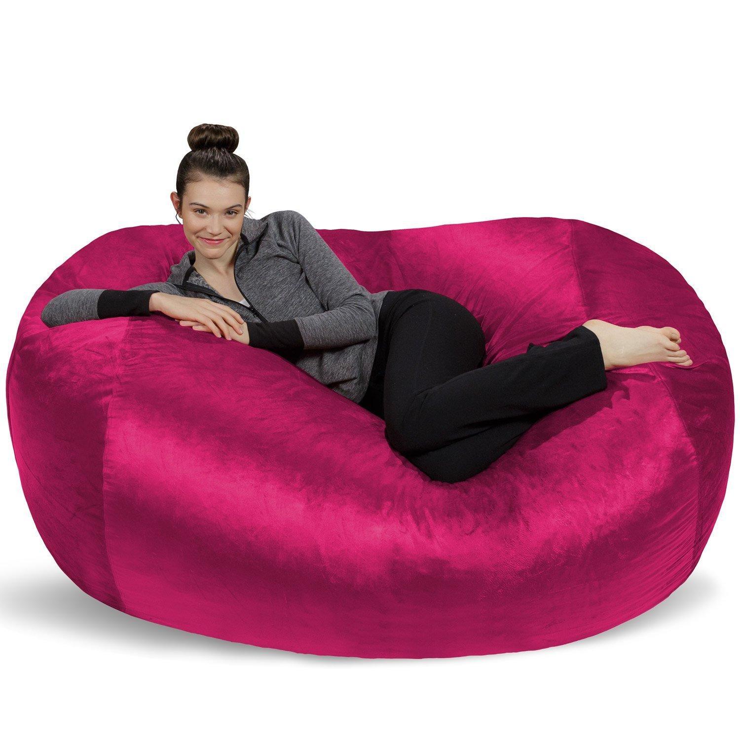 Sofa Sack Bean Bag Lounger - Plush Bean Bag Sofas with Super Soft Microsuede Cover - XL Memory Foam Stuffed Lounger Chairs for Kids, Adults, Couples - Jumbo Bean Bag Chair Furniture 6 Feet - Magenta