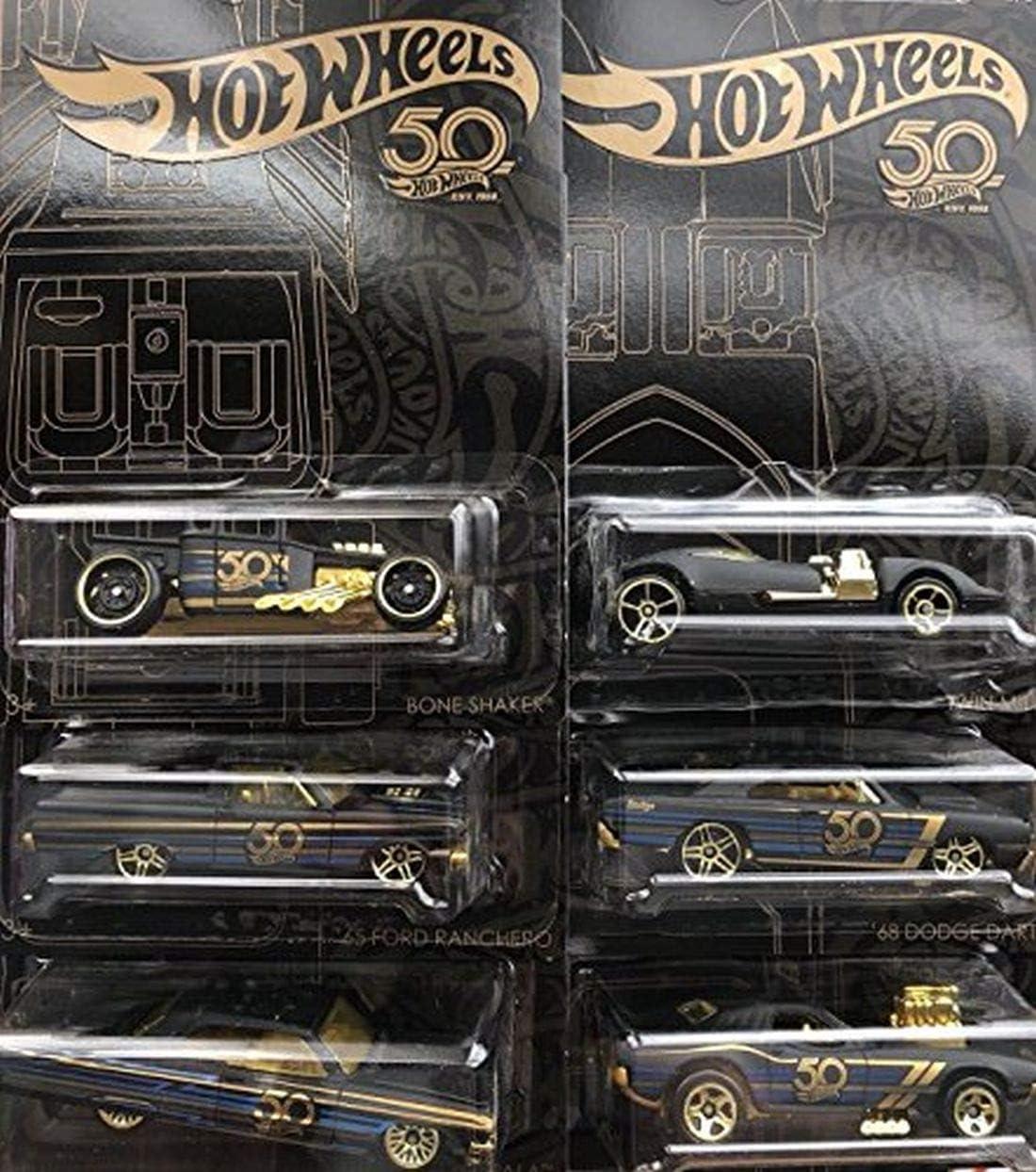 New 1:64 Hot Wheels 50th Anniversary Black & Gold Collection - Set of 6pcs