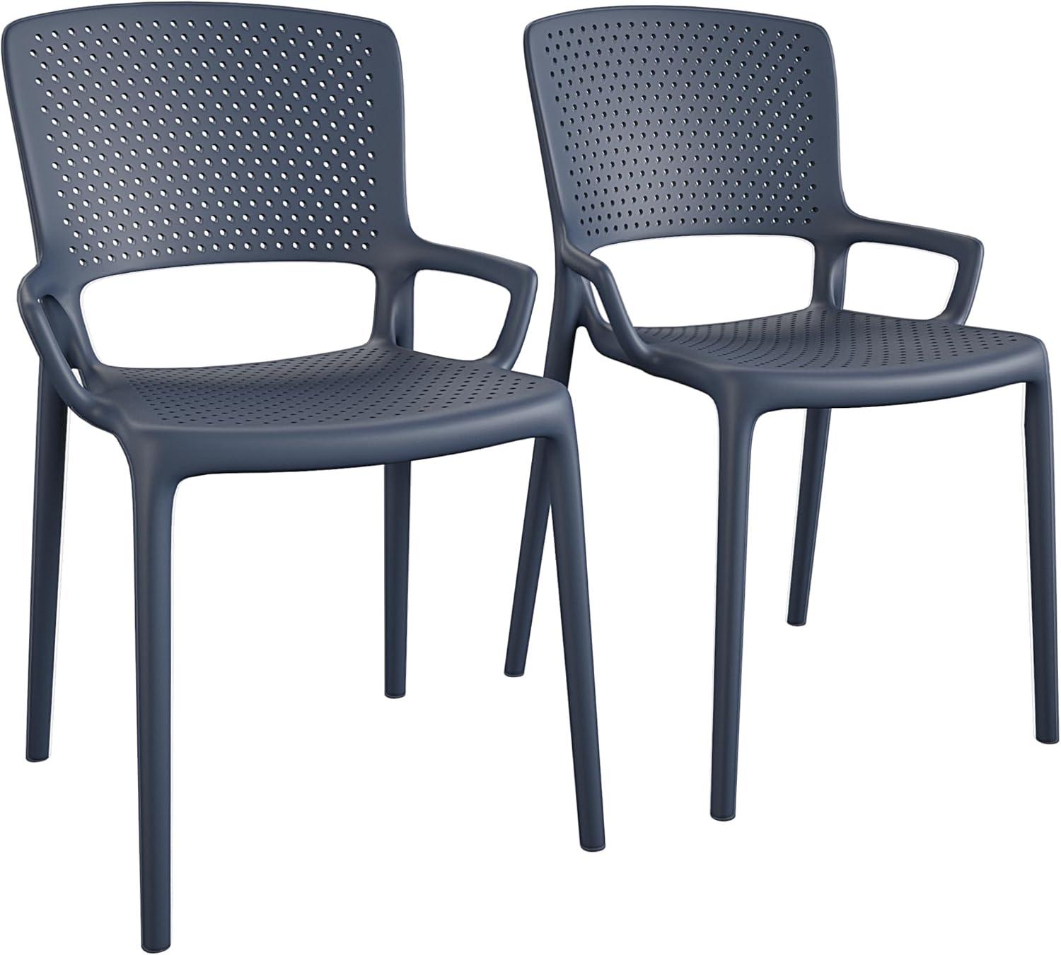 COSCO Outdoor/Indoor Stacking Resin Chair with Square Back and Arms