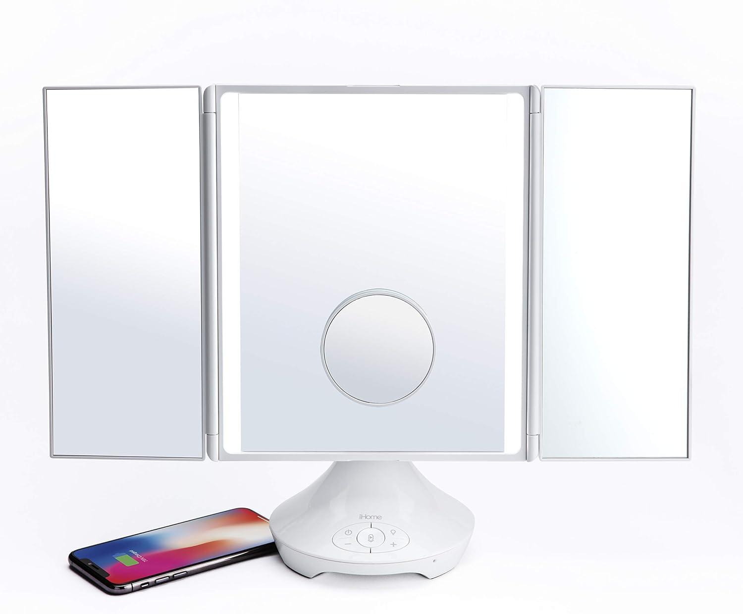 iHome Beauty REFLECT TRIFOLD Vanity Speaker with Bluetooth Audio, Hands-Free Speakerphone, LED Lighting, Siri and Google Support, and USB Charging