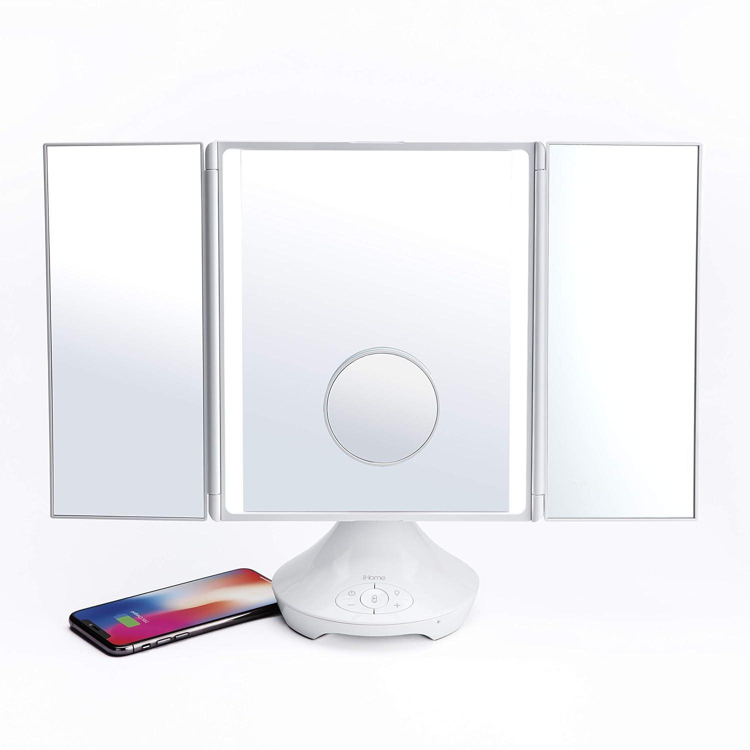 iHome Beauty REFLECT TRIFOLD Vanity Speaker with Bluetooth Audio, Hands-Free Speakerphone, LED Lighting, Siri and Google Support, and USB Charging