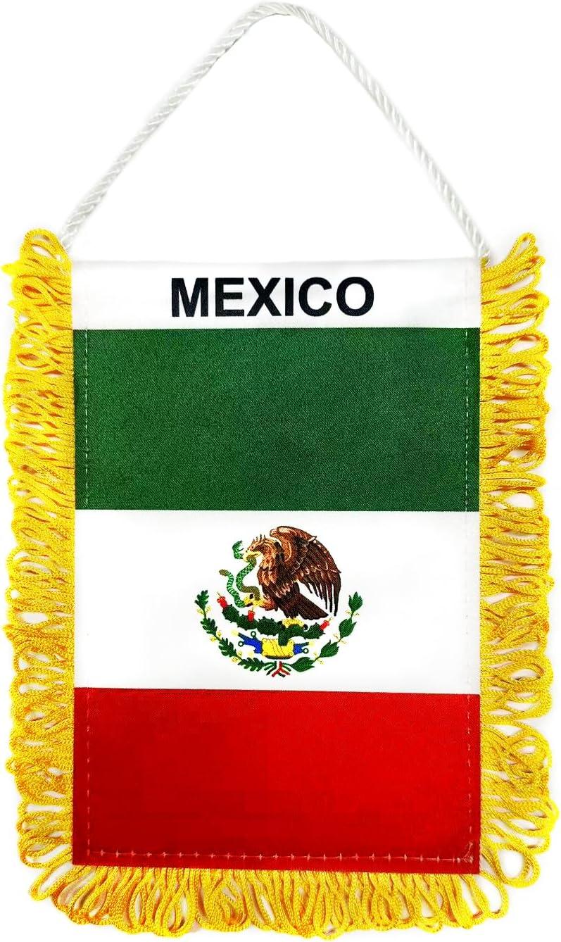 Anley 4 x 6 Inch Mexico Window Hanging Flag - Fringed Mexican Mini Banner Double Sided