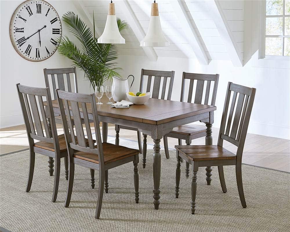 Oak and Brushed Gray Slat Back Side Chair Set