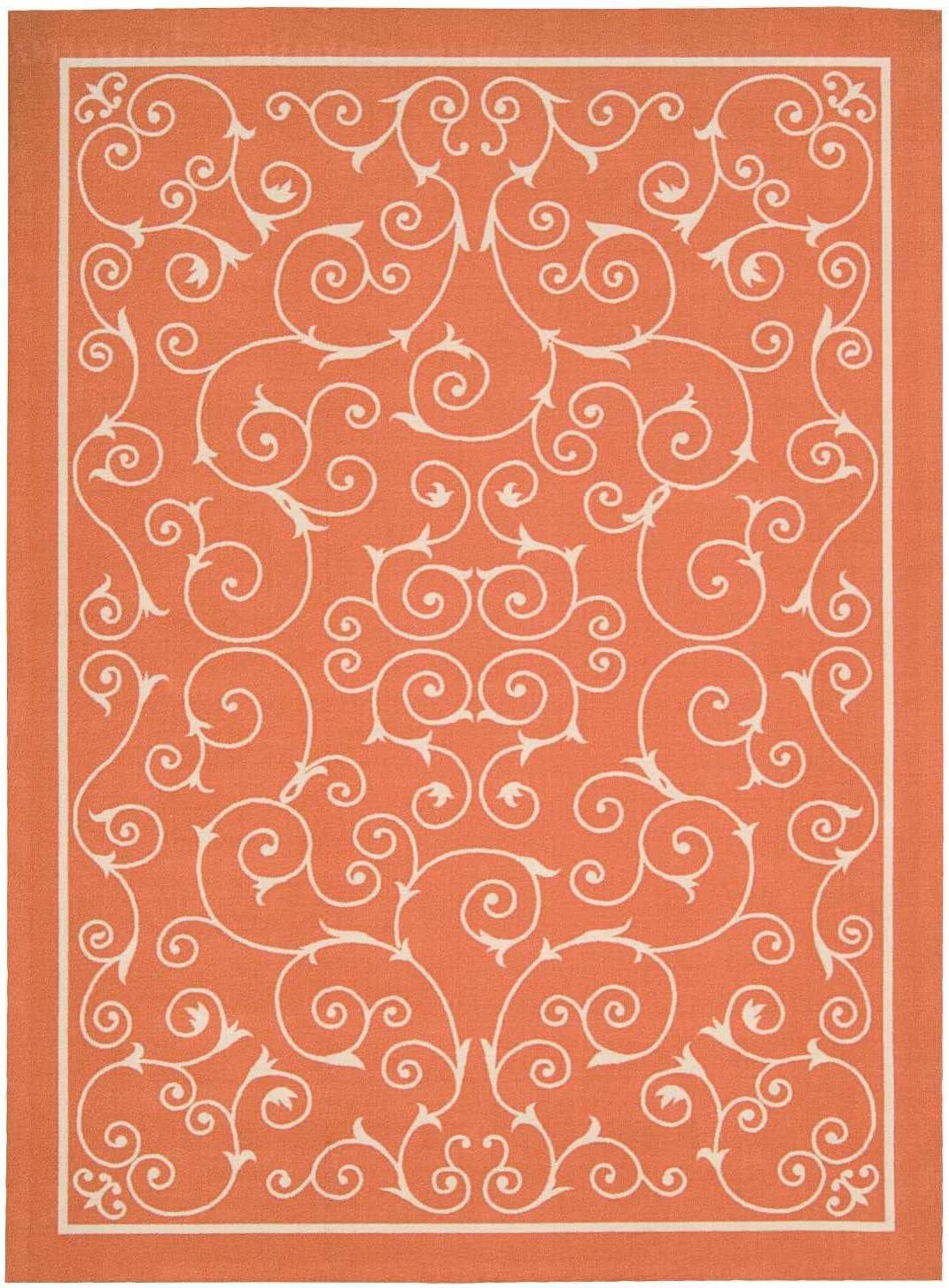 Floral Haven Orange & White Reversible Indoor/Outdoor Rug 5' x 7'