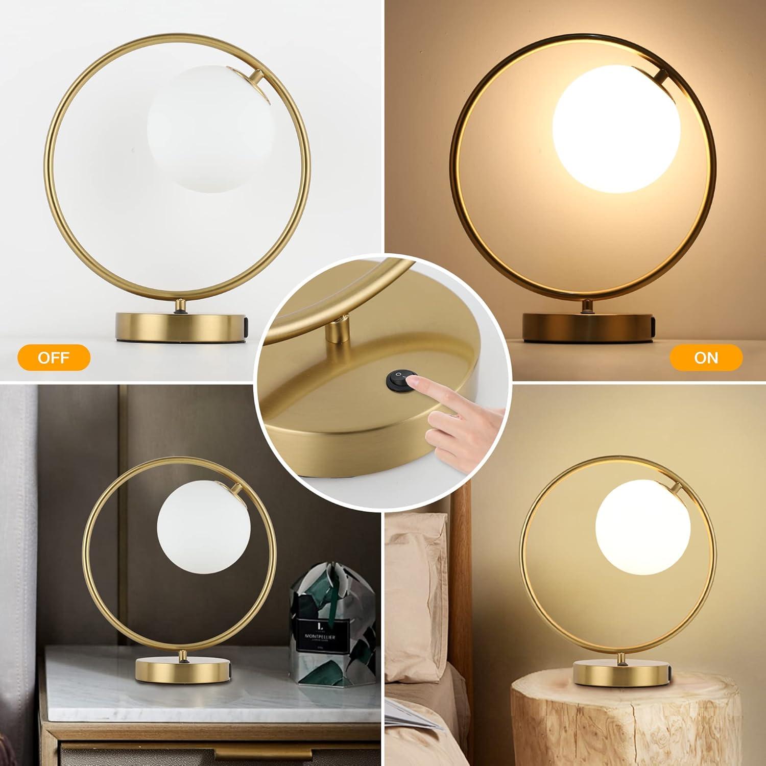 Table Lamp Modern Globe Glass Desk Lamp Gold Reading Lamp Moon Shape Metal Table Light for Bedroom Living Room Office G9 Base