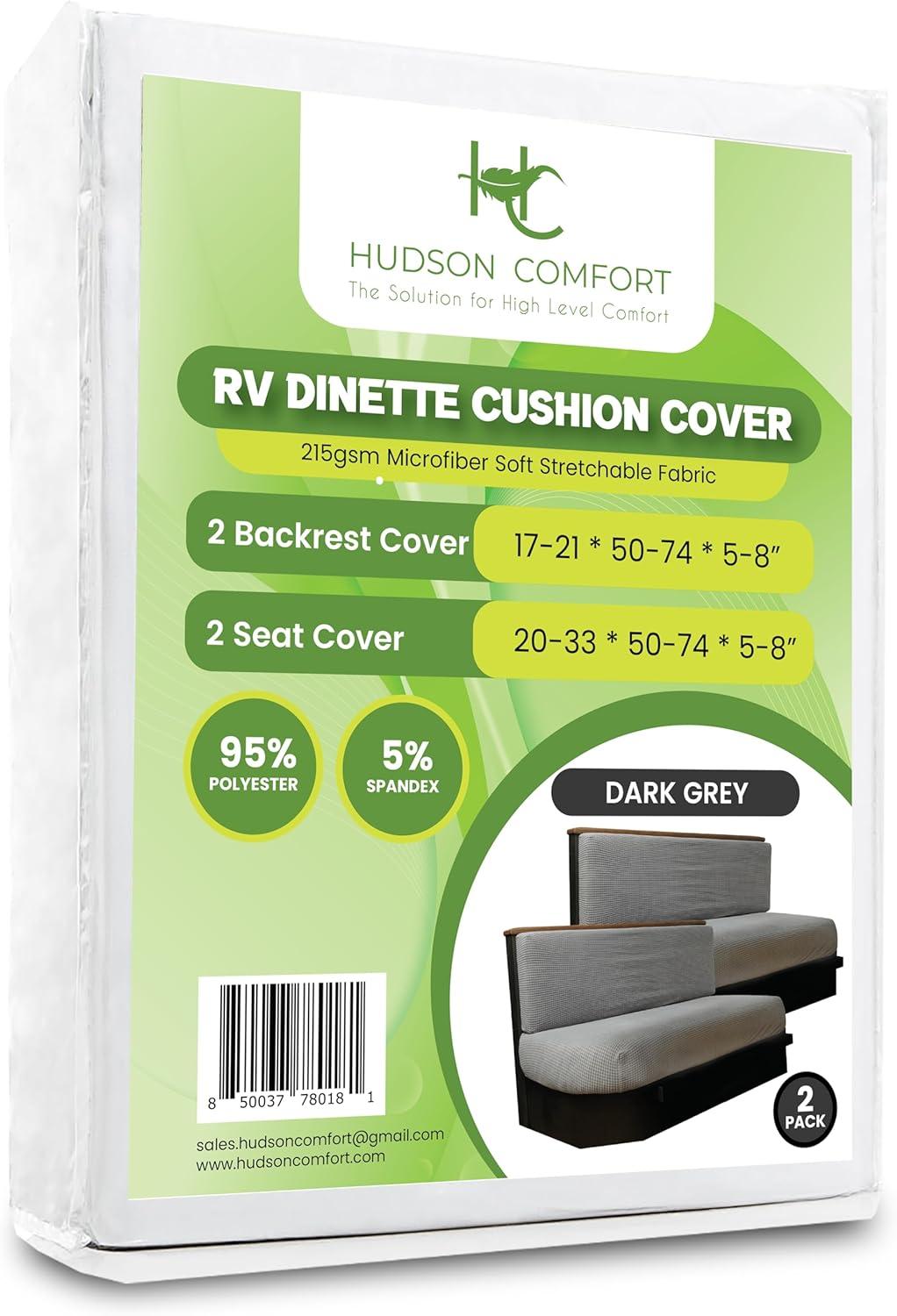 Hudson Comfort RV Dinette Cushion Covers - Microfiber Stretchable Fabric Designed to Fit Wide Variety of Seats - Camper Cushion Slipcovers - Includes 2 Backrest Covers & 2 Bench Covers (Sand, 2 Sets)