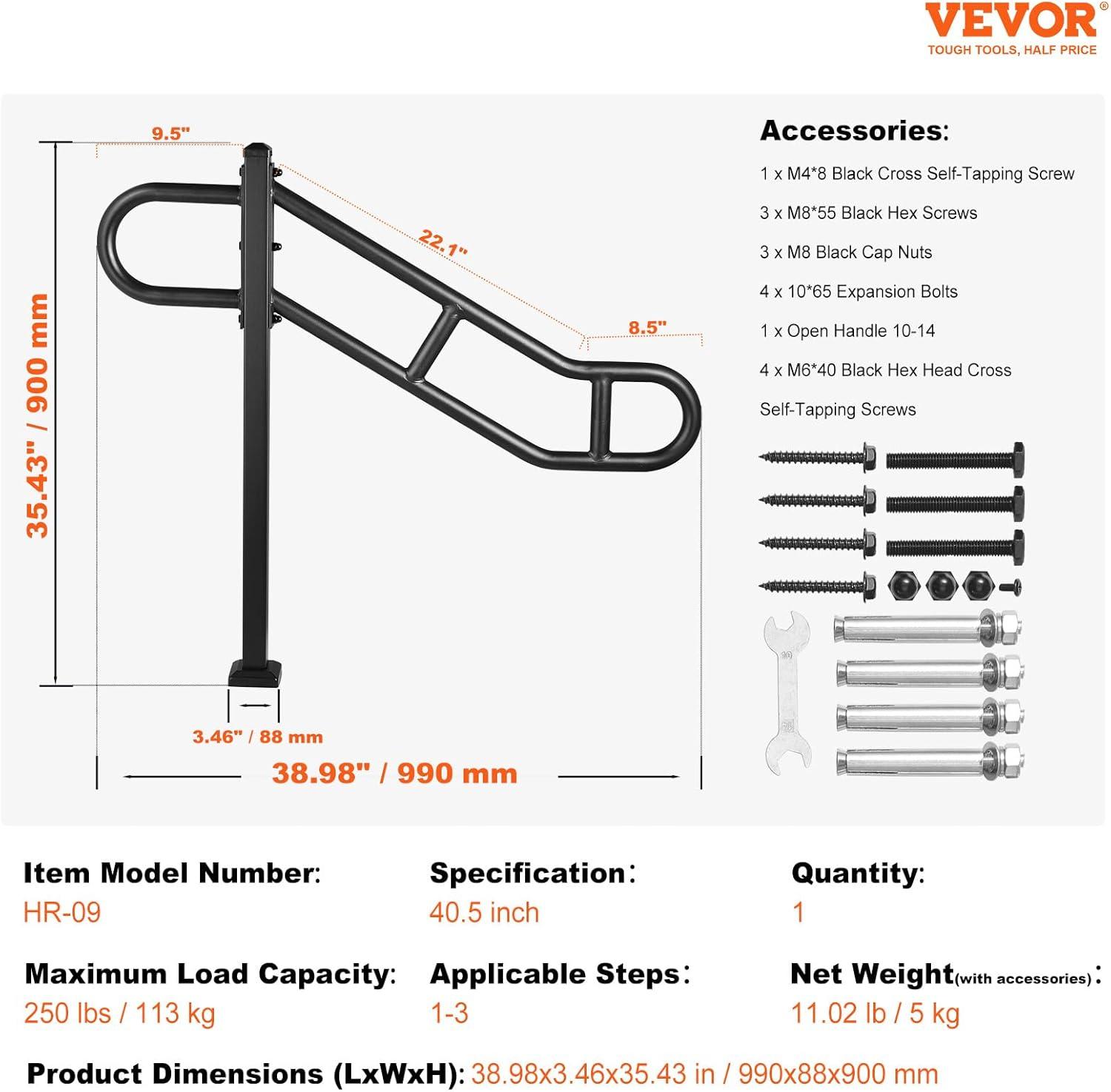VEVOR VEVOR Single Post Handrail for Outdoor 1-3 Step 40.5" Stair Handrail Floor Mount