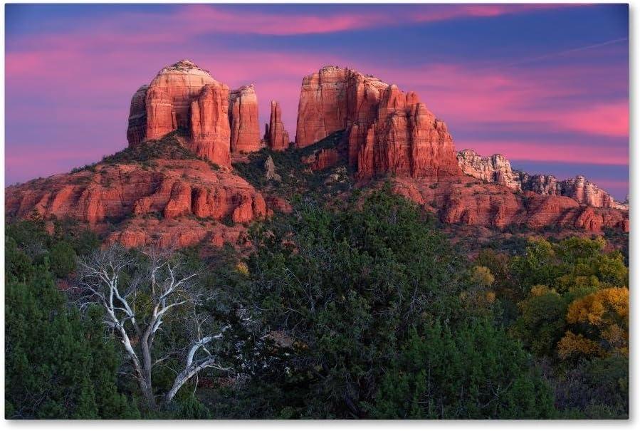 Sedona Cathedral Rock Dusk Landscape Canvas Art with Wooden Frame