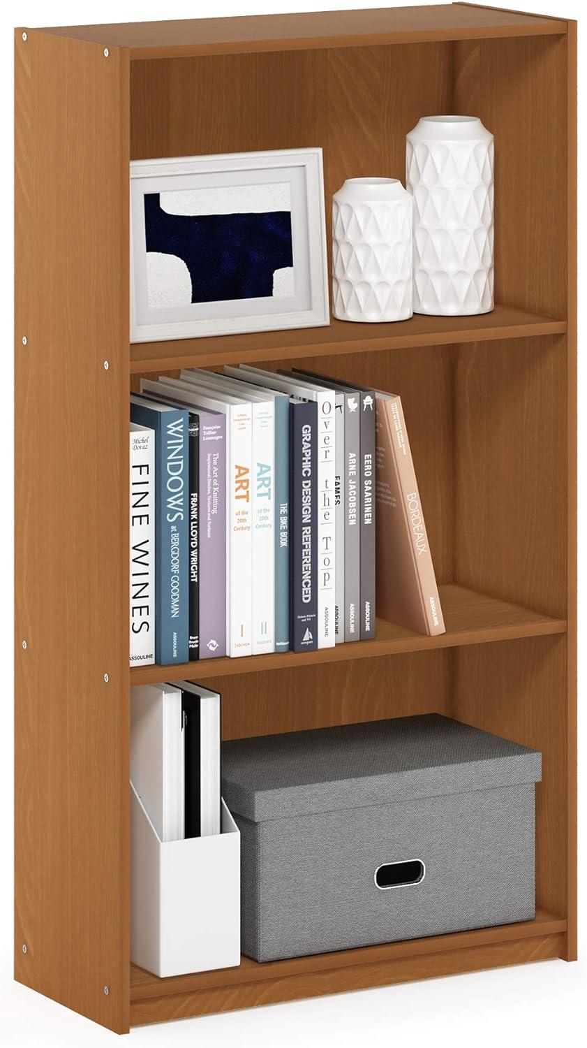 Furinno Basic Engineered Wood 3-Tier Bookcase Storage Shelves in Light Cherry