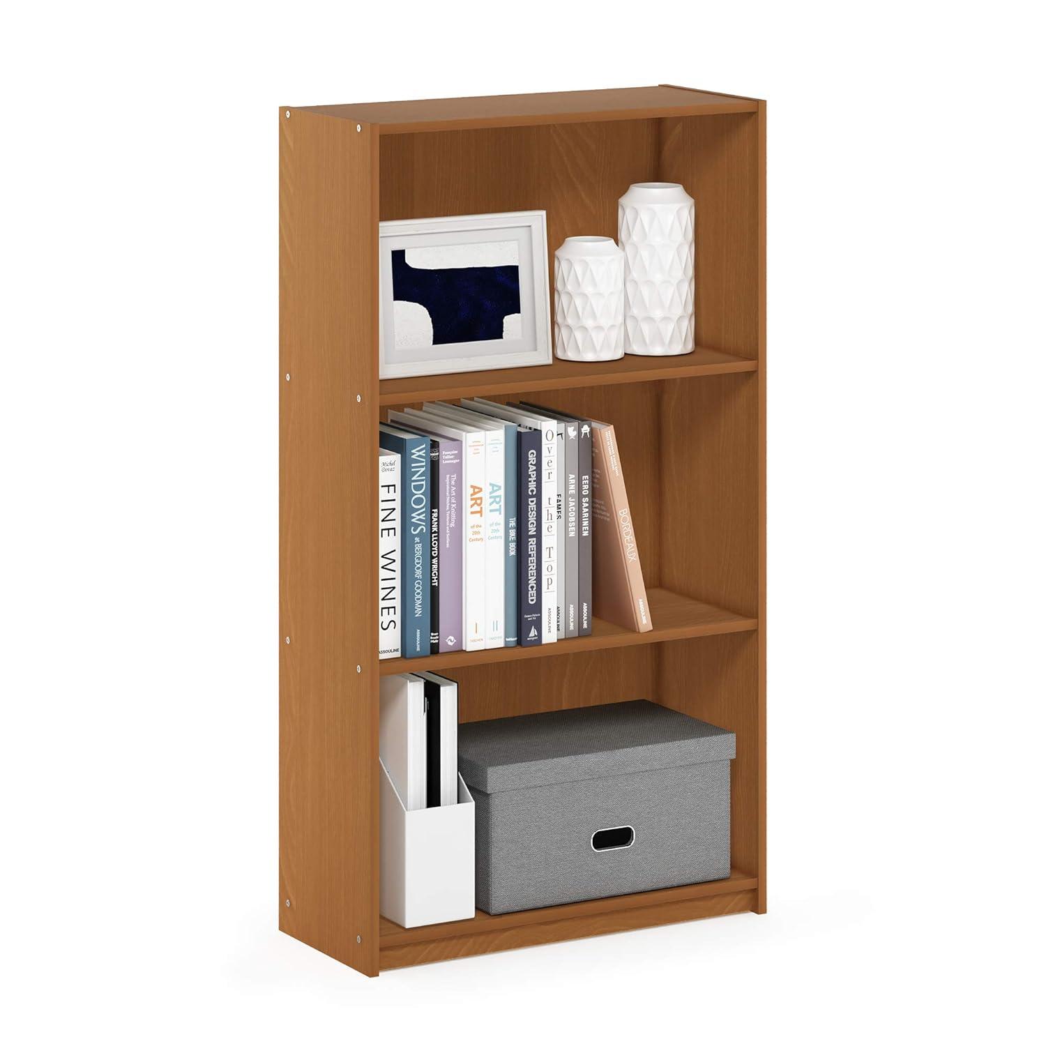Furinno Basic Engineered Wood 3-Tier Bookcase Storage Shelves in Light Cherry