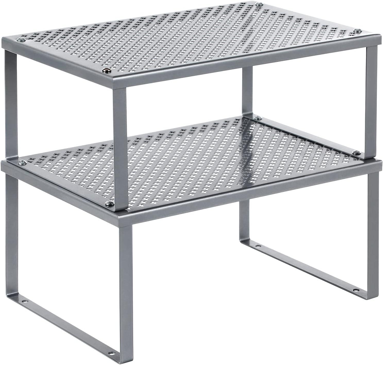 2 Pack Cabinet Organizers Shelf, Kitchen Counter Shelves, Metal Spice Rack, Kitchen Storage, Stackable, Expandable, Silver