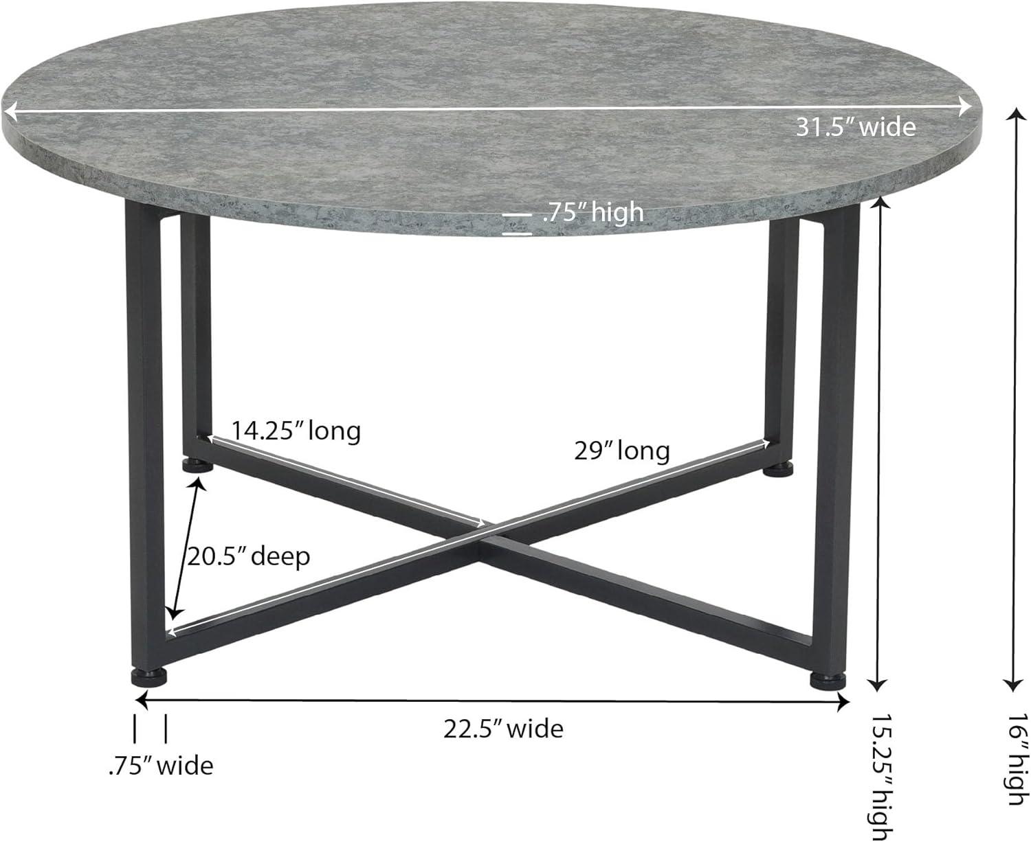 Slate Gray Modern Round Coffee Table with Steel Frame