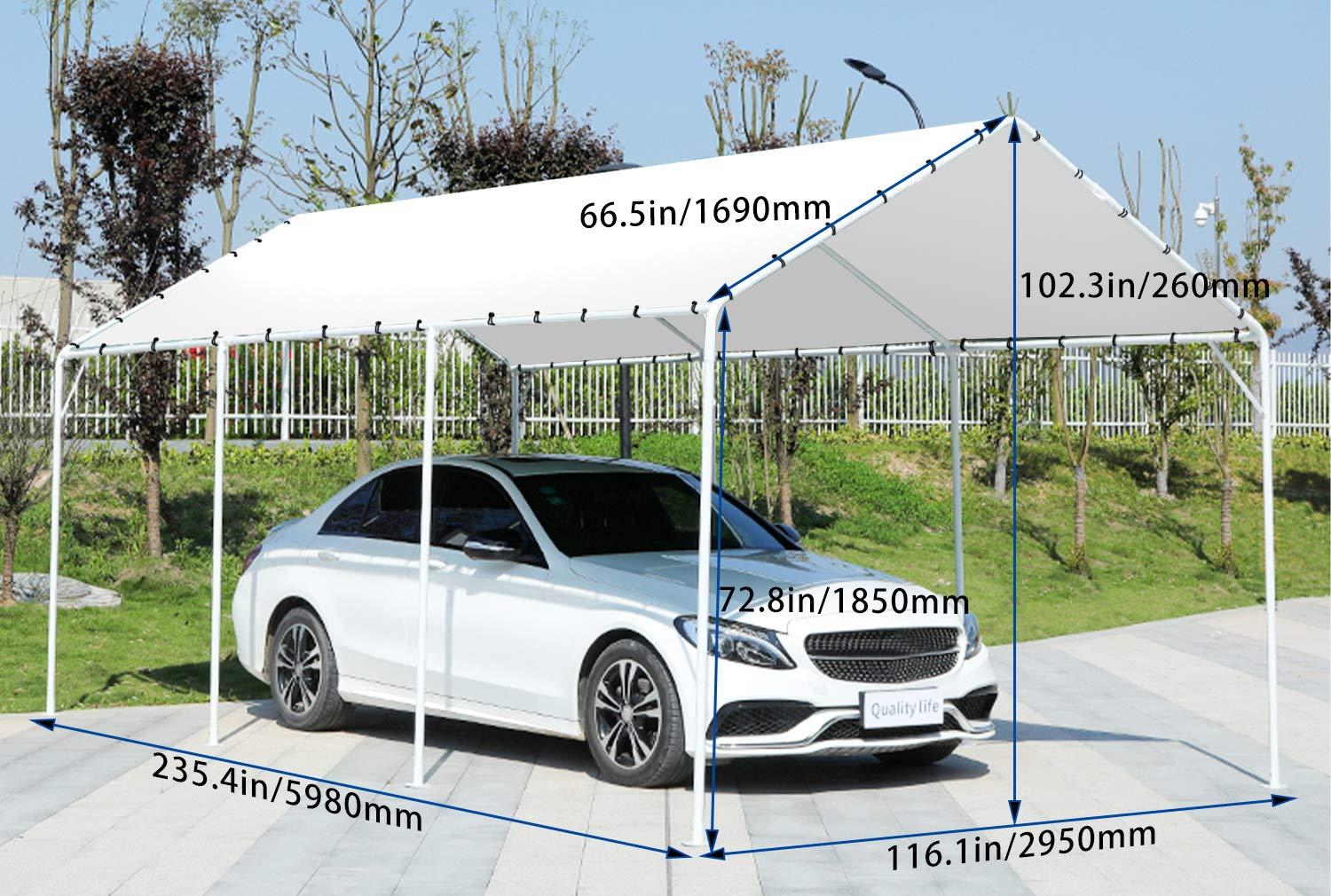 Quictent 10x20 ft Heavy Duty Carport Canopy Galvanized Car Tent Outdoor Garage Boat Shelter with Reinforced Structure, No Sidewall - White
