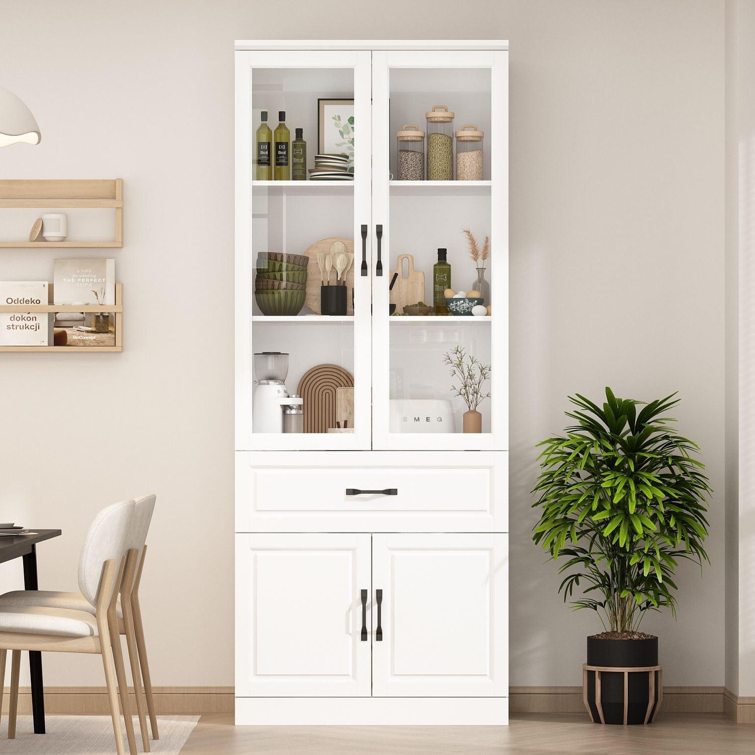 China Cabinet with Tempered Glass Doors Glass Door Storage Cabinet 31.5"W