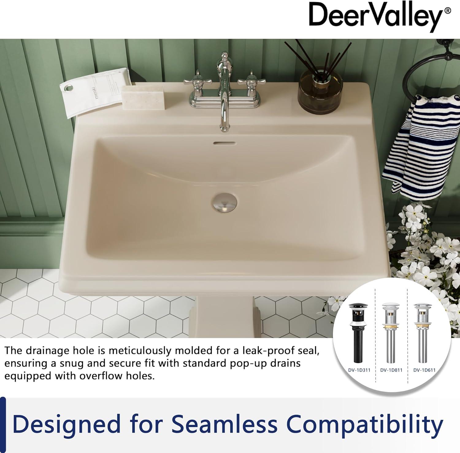 Apex 34" Tall Rectangular Vitreous China Pedestal Bathroom Sink with Overflow