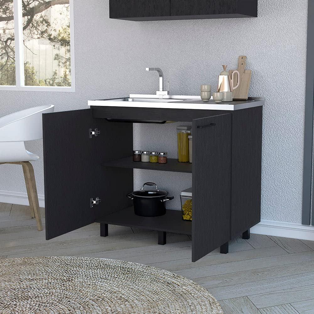 TUHOME Napoles 2 Utility Sink with Cabinet  Engineered Wood Cabinets in  Black
