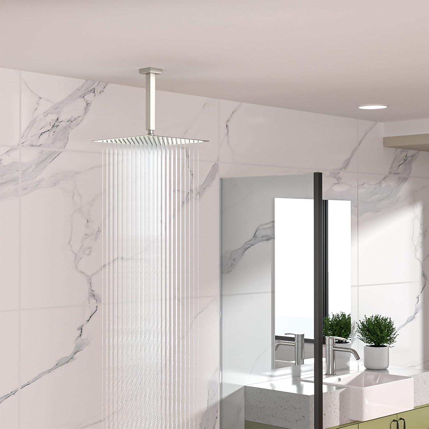 8 in. L Brushed Nickel Ceiling Mounted Rain Shower Extension Shower Arm with Flange