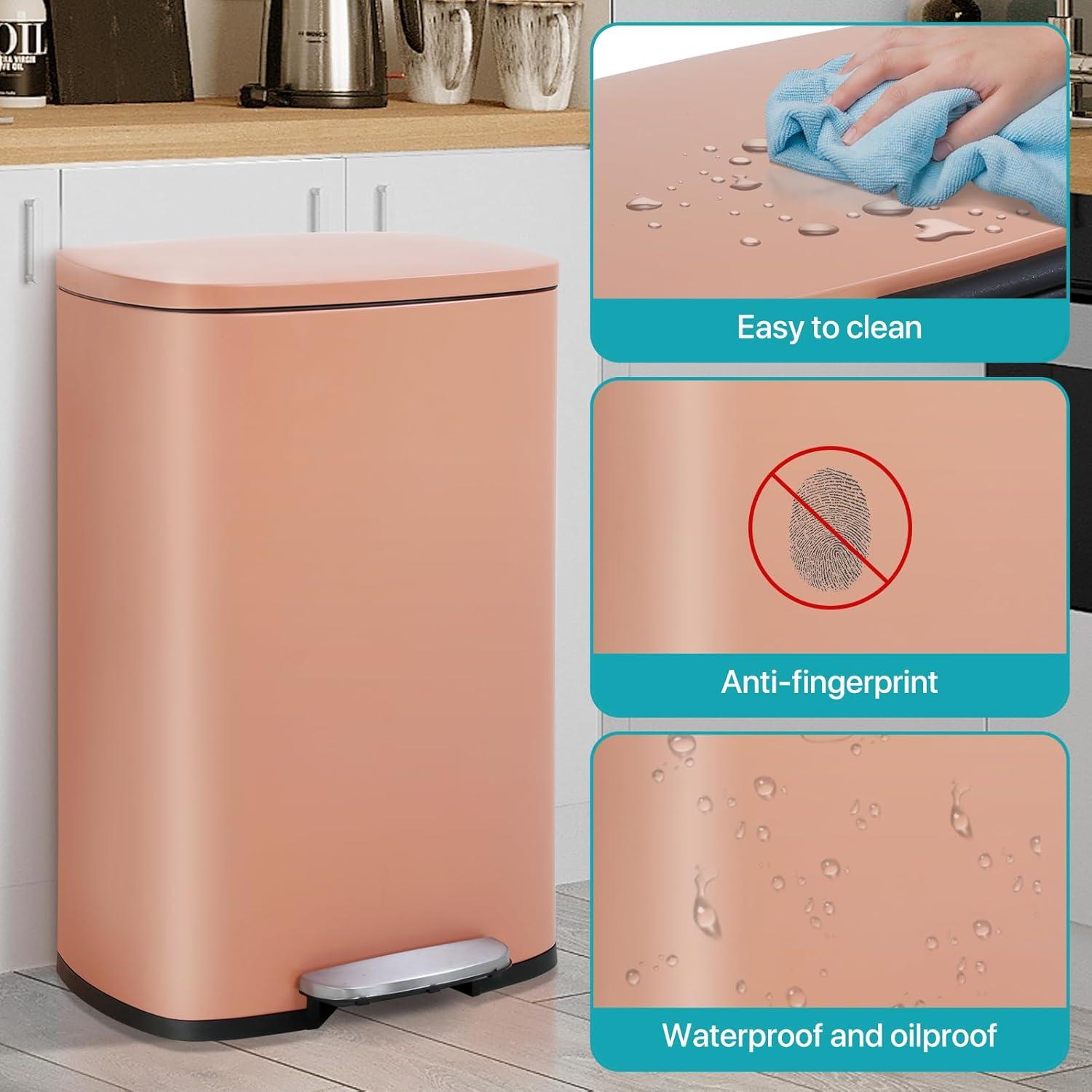 CL.HPAHKL 13 Gallon (50L)Trash Can ,Kitchen Trash Can, Stainless Steel with Lid, Foot Pedal and Inner Bucket, Fingerprint-Resistant Soft Close Lid Garbage Can, Pedal Rubbish Bin for Home Office