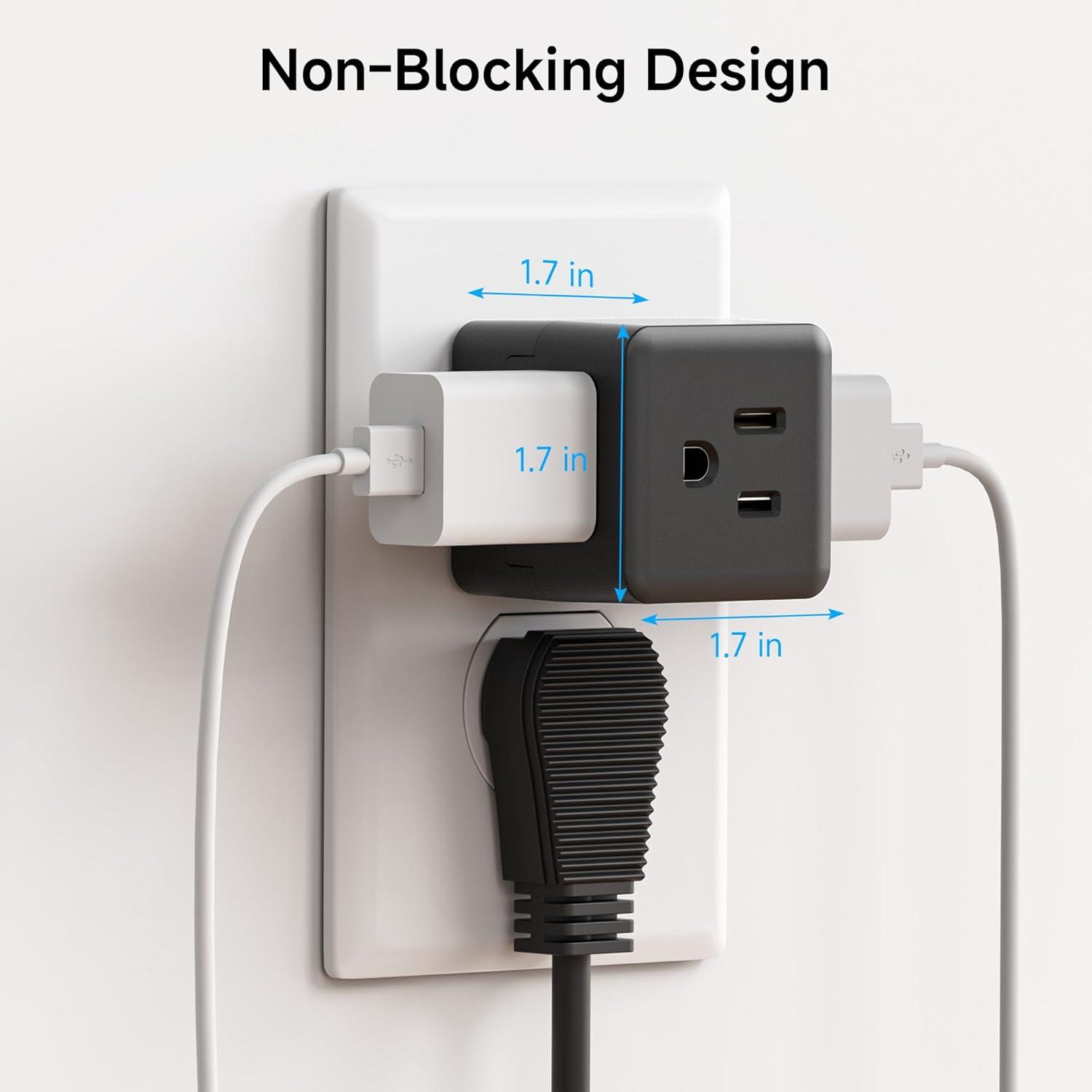 [UL Listed] Cable Matters 3-Pack 3 Outlet Wall Adapter (Grounded Cube Tap, Outlet Splitter, 3 Way Plug Adapter, 3-Prong Power Splitter), Black
