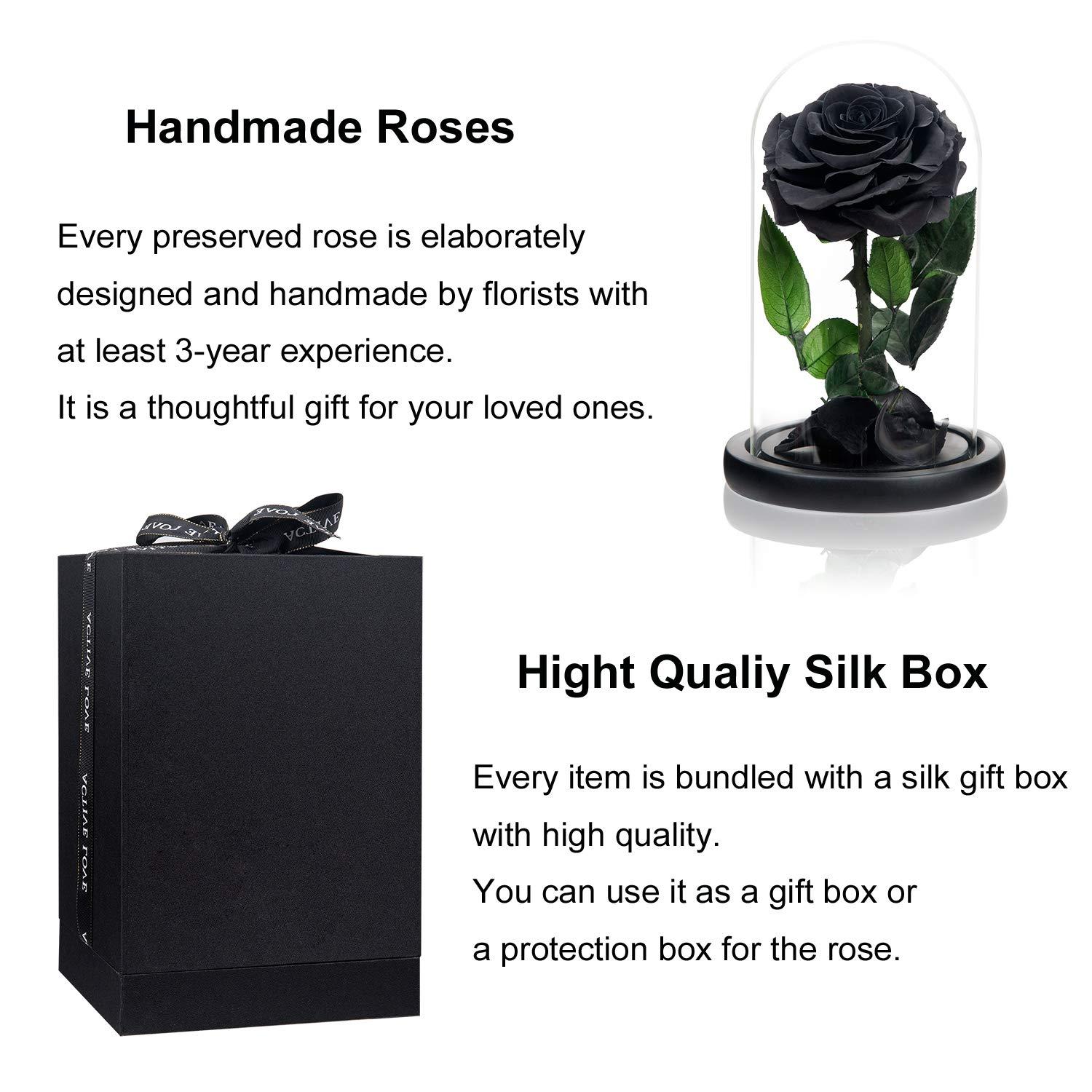 NATROSES Handmade Preserved Roses in Glass Dome, Black Roses Roses, Preserved Flowers Gifts for Women, Mothers Day Flowers