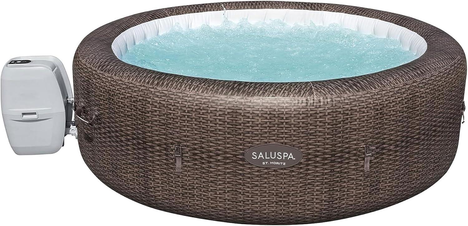 Bestway SaluSpa St. Moritz AirJet 2 to 7 Person Inflatable Hot Tub Round Portable Outdoor Spa with 180 Soothing AirJets and Cover, Brown